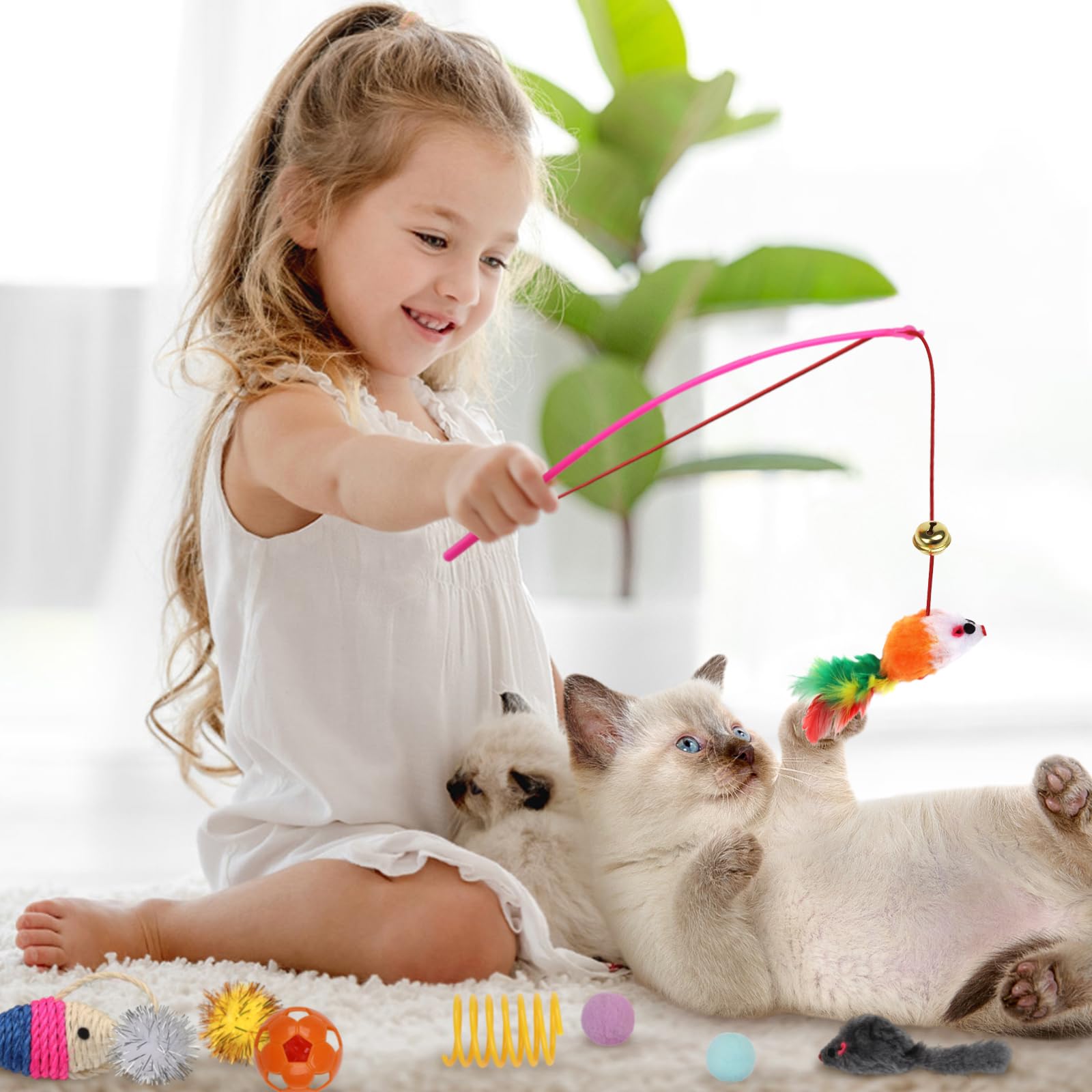 32 Pack Interactive Cat Toys Variety Set for Kittens - Includes Cat Wand, Crinkle Balls, Bell Balls, Spring Toys & Catnip Toys - Perfect for Indoor Cats and Playtime Fun