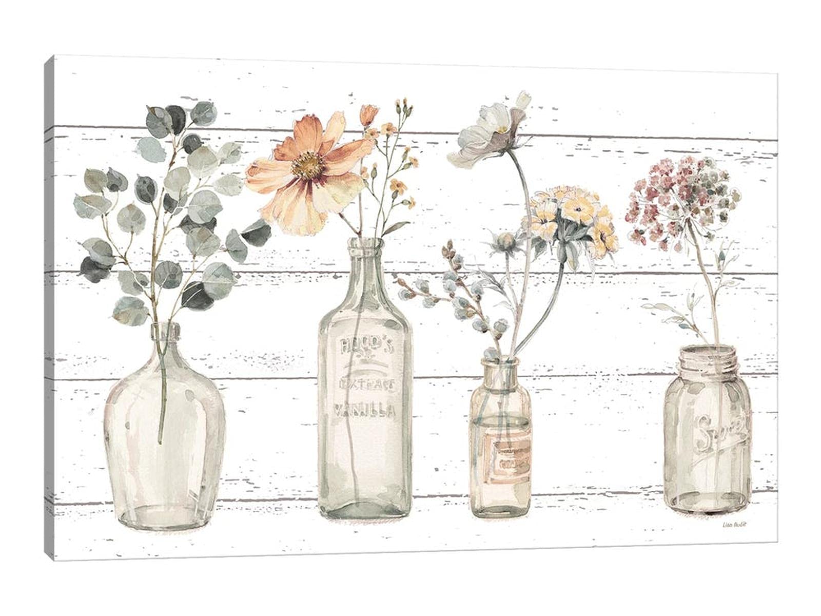 GUTTATY Farmhouse Canvas Wall Art - Rustic Bottles & Plants Framed Painting, Country Kitchen Decor 12”x18” Ready to Hang | Perfect for Farmhouse, Cottage & Vintage Style Home Decor