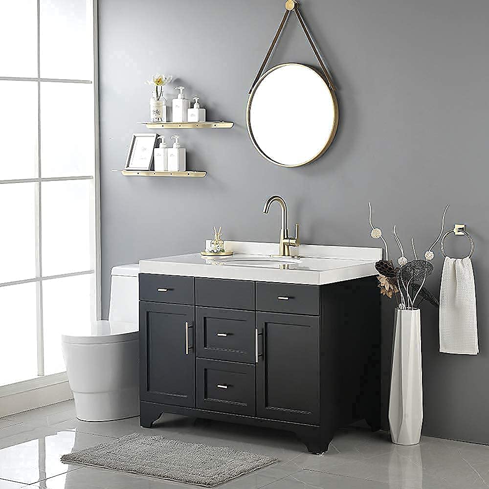 Brushed Gold 4 Inch Center Bathroom Sink Faucet with Deck Plate & Supply Hoses - Bar Sink Faucet & Pre-Kitchen Faucet by Phiestina | Perfect for Small Bathrooms, Wet Bars & Prep Sinks