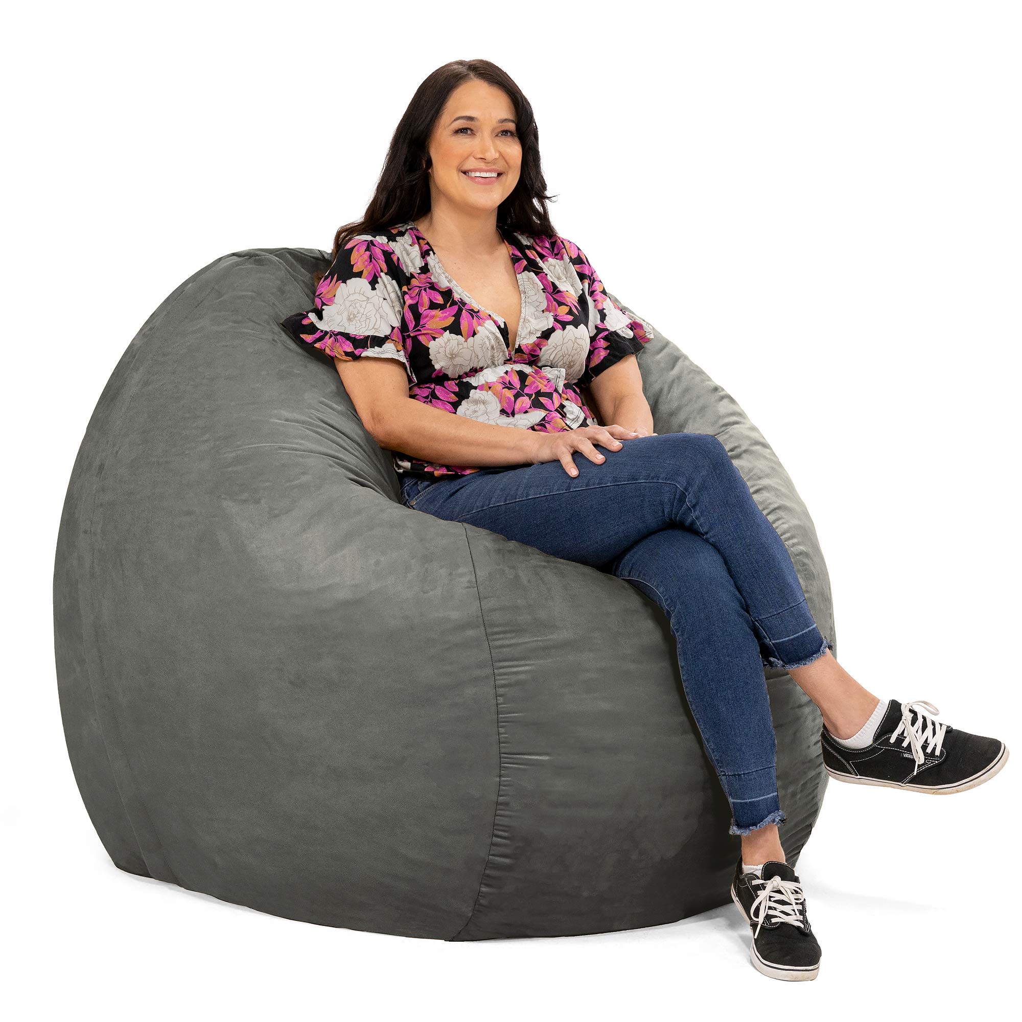 Jaxx 5 Foot Oversized Saxx Bean Bag Chair for Adults - Extra Large Memory Foam Filled Lounger, Charcoal Gray - Perfect for Living Room, Game Room, Dorm & Relaxation