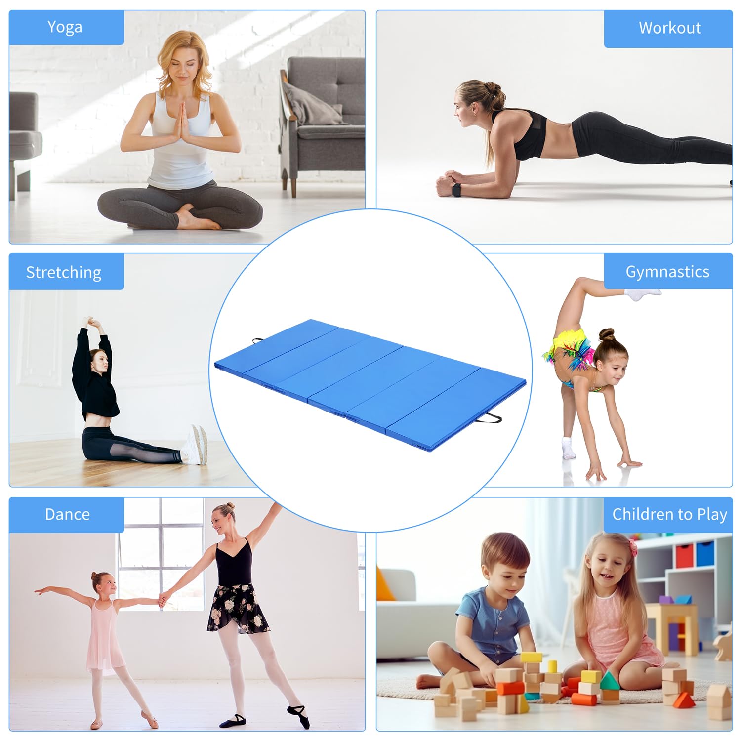 ZENOVA 6'x3'x2'' & 4'x8'x2'' Foldable Gymnastics Mat - Thick Exercise Mat for Home Gym, Aerobics, Tumbling & Kids Play - Perfect for Yoga, Workouts & Children's Gifts