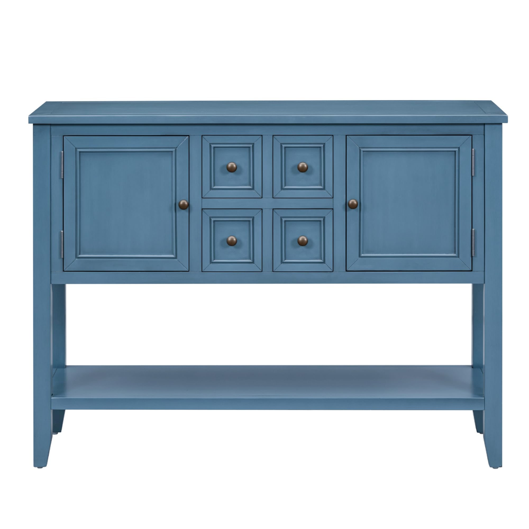 P PURLOVE Light Navy Console Table - Buffet Sideboard Sofa Table with 4 Storage Drawers, 2 Cabinets & Bottom Shelf - Perfect for Entryway, Living Room & Dining Room Storage Solution