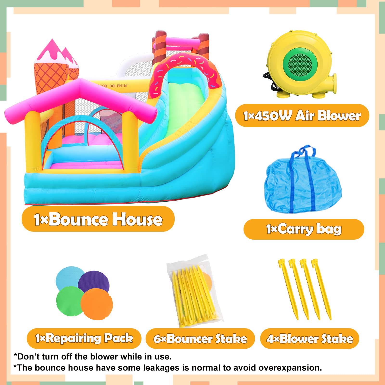 **Doctor Dolphin Inflatable Bounce House for Kids - Large Indoor/Outdoor Jumping Castle with Slide - 450W Blower Included - Perfect for Birthday Parties, Backyard Fun & Playtime Gifts**