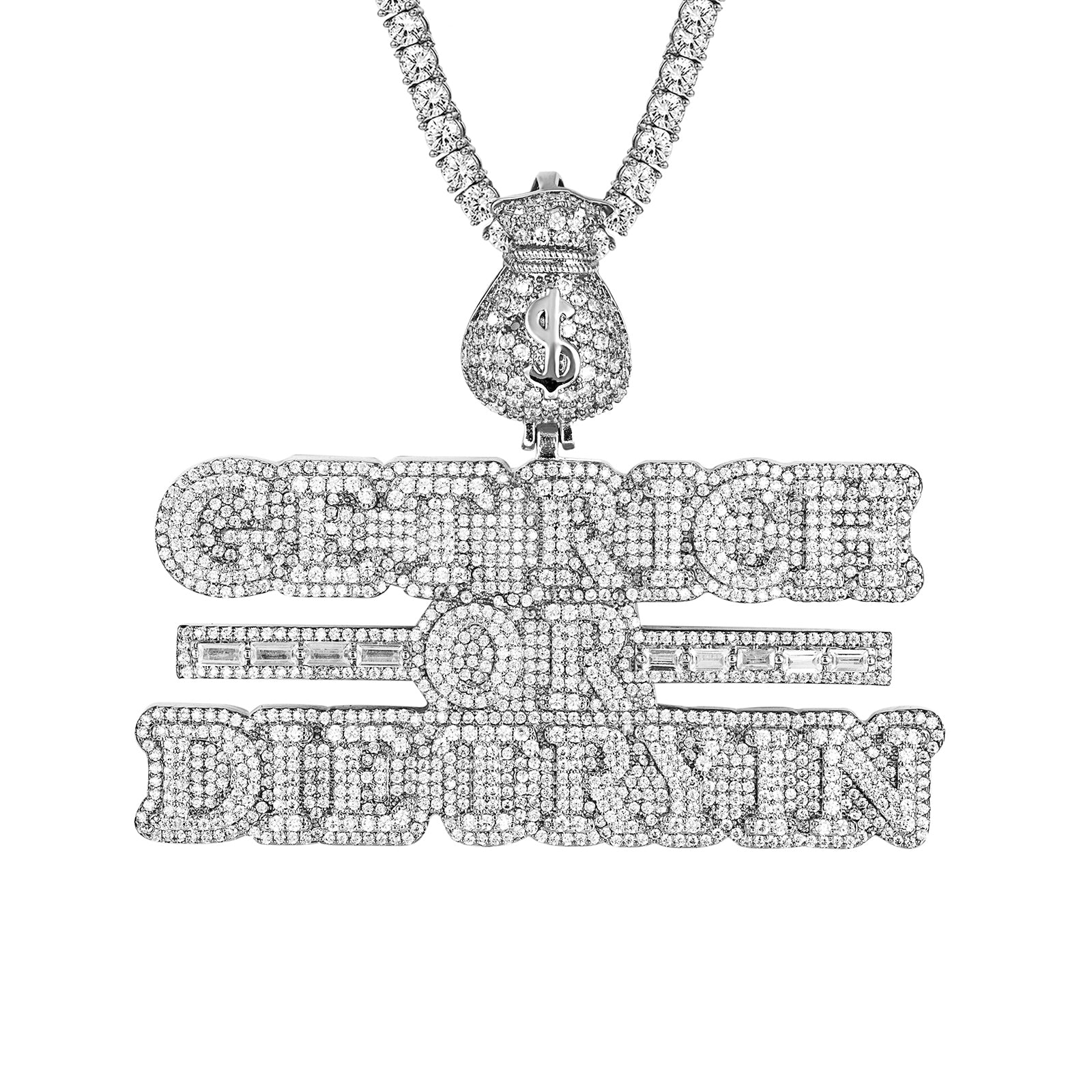 925 Sterling Silver Get Rich or Die Tryin Money Bag Pendant Necklace - Hip Hop Jewelry for Men & Women - Perfect for Rappers, Music Lovers & Streetwear Fashion