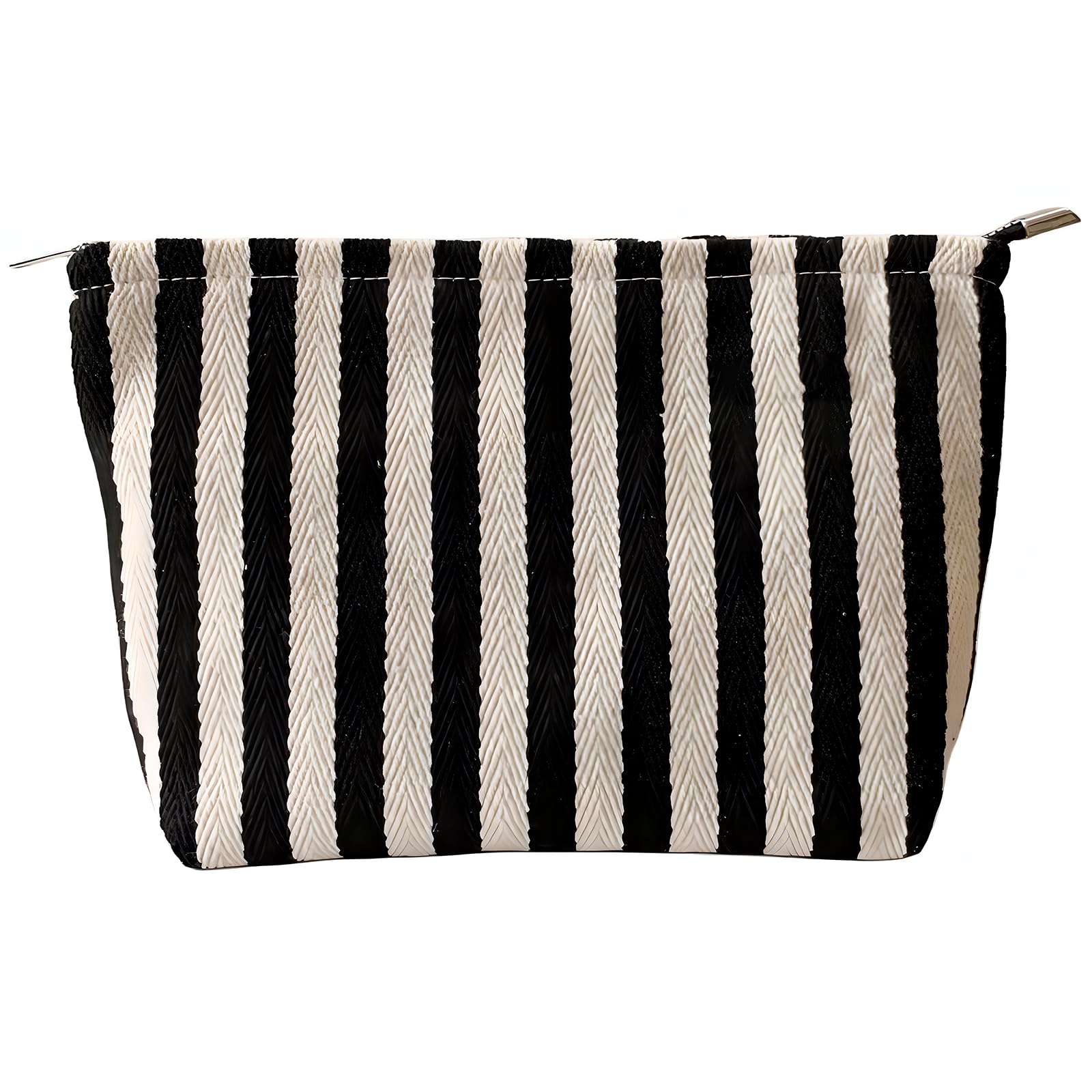 Stylish Striped Makeup Bag for Women - Large Capacity Travel Cosmetic Organizer with Canvas Lining, Washable Toiletry Pouch - Perfect for Travel, Gym, and Daily Purse Organization
