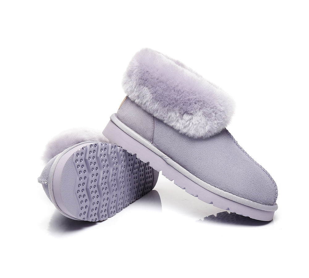 Australian Shepherd® UGG Slippers - Double Face Sheepskin with Wool Collar Ankle Booties for Women | Cozy Indoor/Outdoor Winter House Shoes for Comfort & Warmth