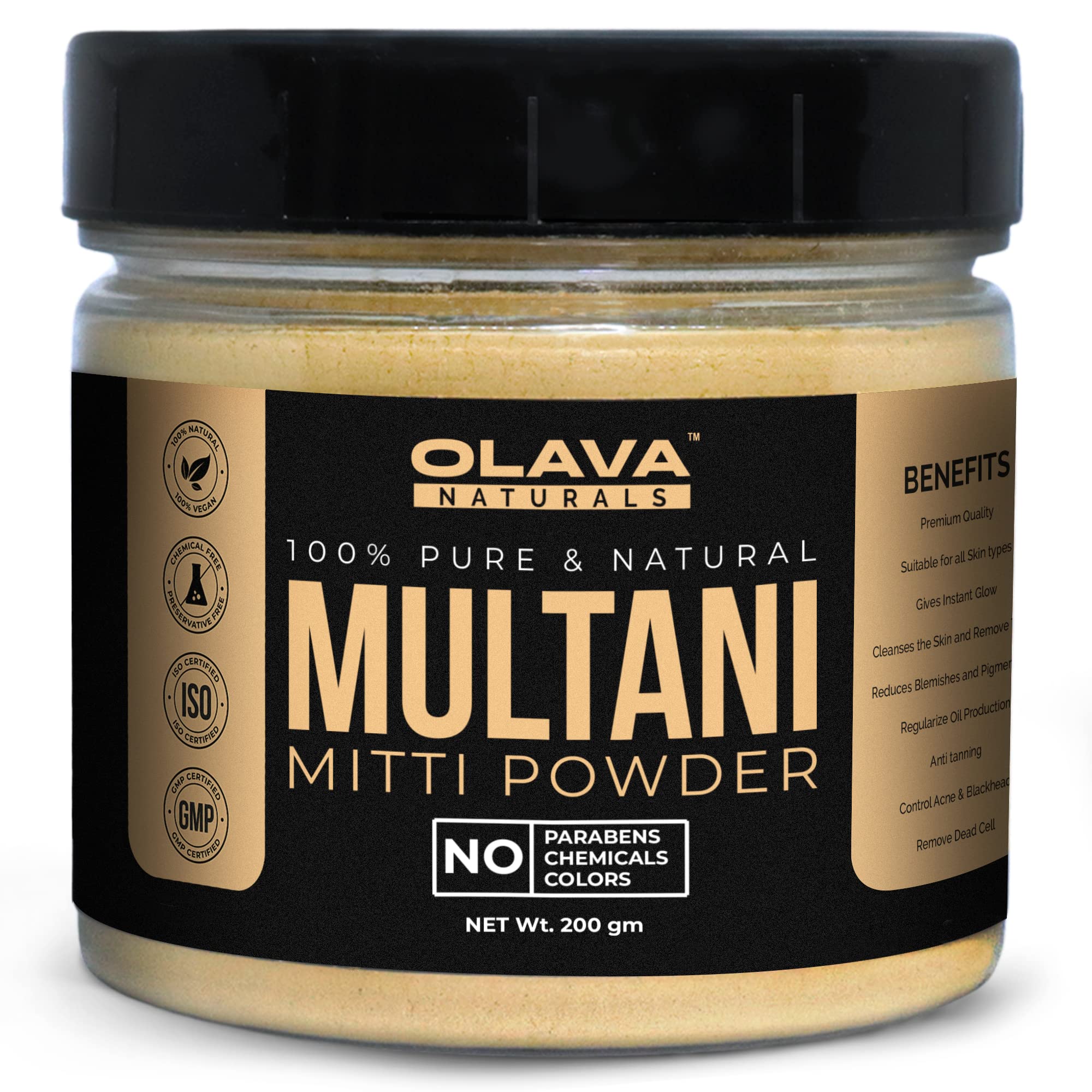 Olava Naturals Multani Mitti Powder - Pure Bentonite Clay for Face Mask & Skin Care | Fuller's Earth for Glowing Skin | 200g | DIY Facial Treatment & Spa Day Essential