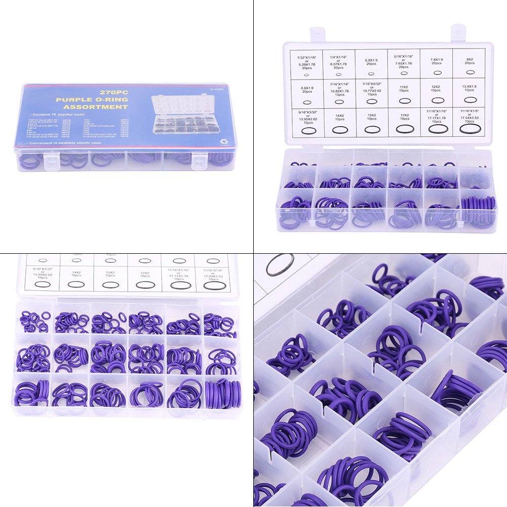 18 Sizes 270Pcs AC Rubber Gasket Kit - Universal Car Air Conditioning Compressor Seal Repair Set for Auto Vehicle Maintenance | HVAC System & AC Unit Repair Accessories