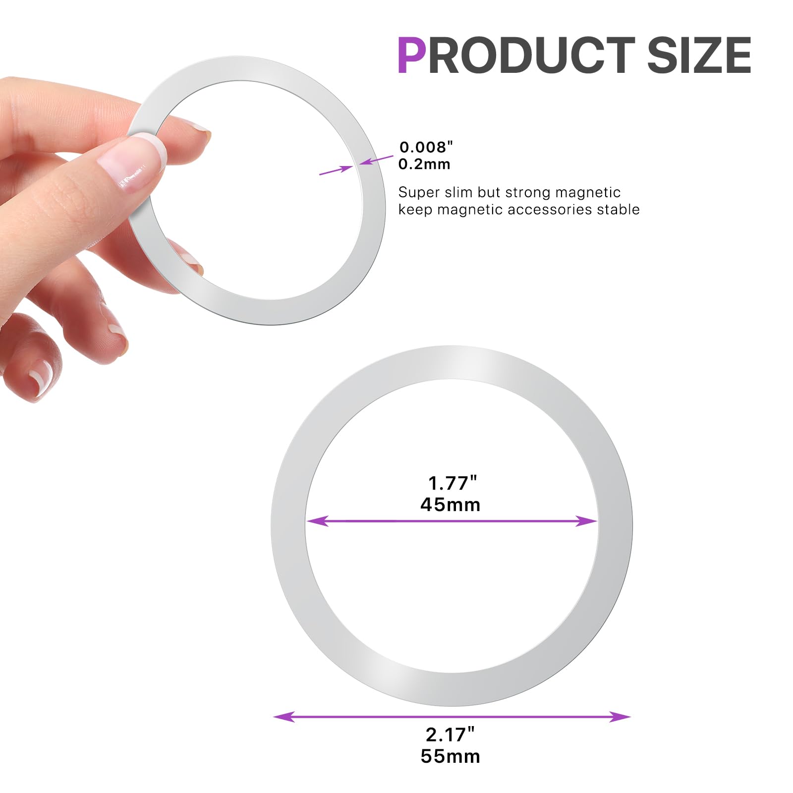 2PCS MagEase Universal Metal Ring - Compatible with iPhone 16/15/14/13/12 Series & Samsung Galaxy - Magsafe Magnetic Wireless Charging Accessory (Silver) - Perfect for Car Mounts, Wallets & Phone Stands