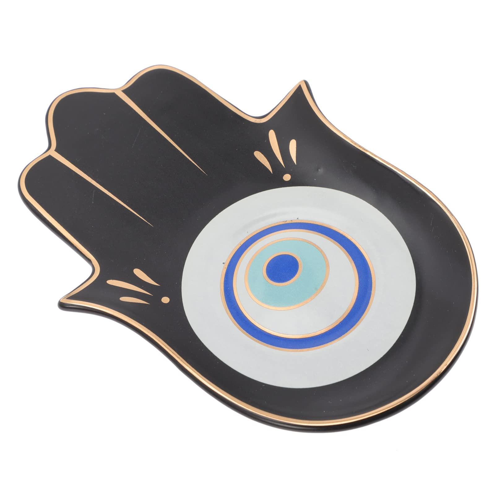 Cabilock Ceramic Jewelry Tray Organizer - Evil Eye Hand Trinket Dish for Rings, Necklaces, Bracelets, Watches & Earrings - Stylish Vanity Tray for Bedroom Dresser & Bathroom Countertop Organization (Black)