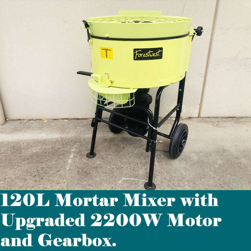 Forestwest 120L Pan Mortar Mixer 2200W Heavy Duty Commercial Concrete Mixer - Ideal for Construction Sites, DIY Projects & Large-Scale Mixing Jobs