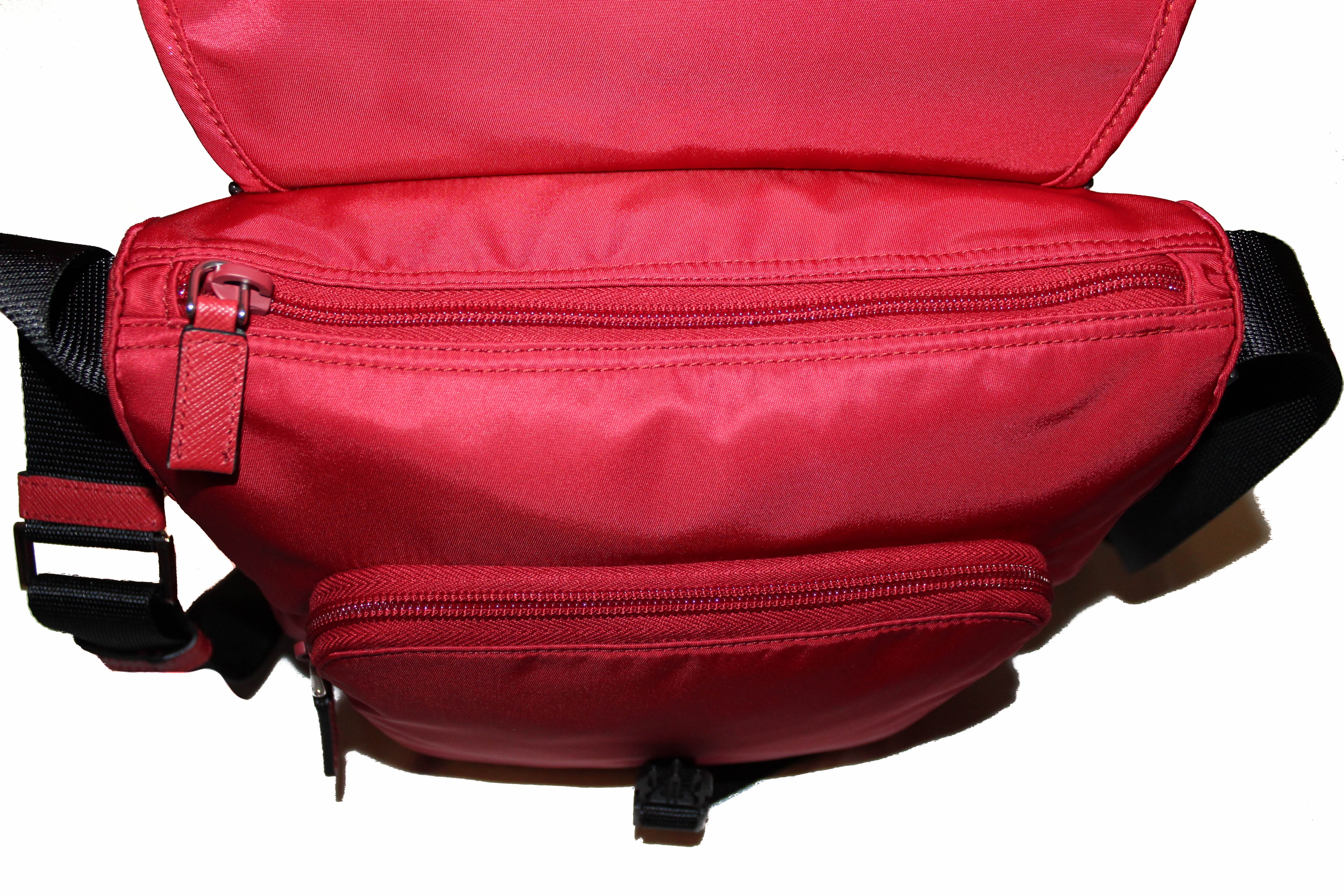 Authentic Prada Red & Black Nylon Tessuto Small Messenger Bag 1BD - Stylish Crossbody Bag for Women, Perfect for Work, Travel & Everyday Use