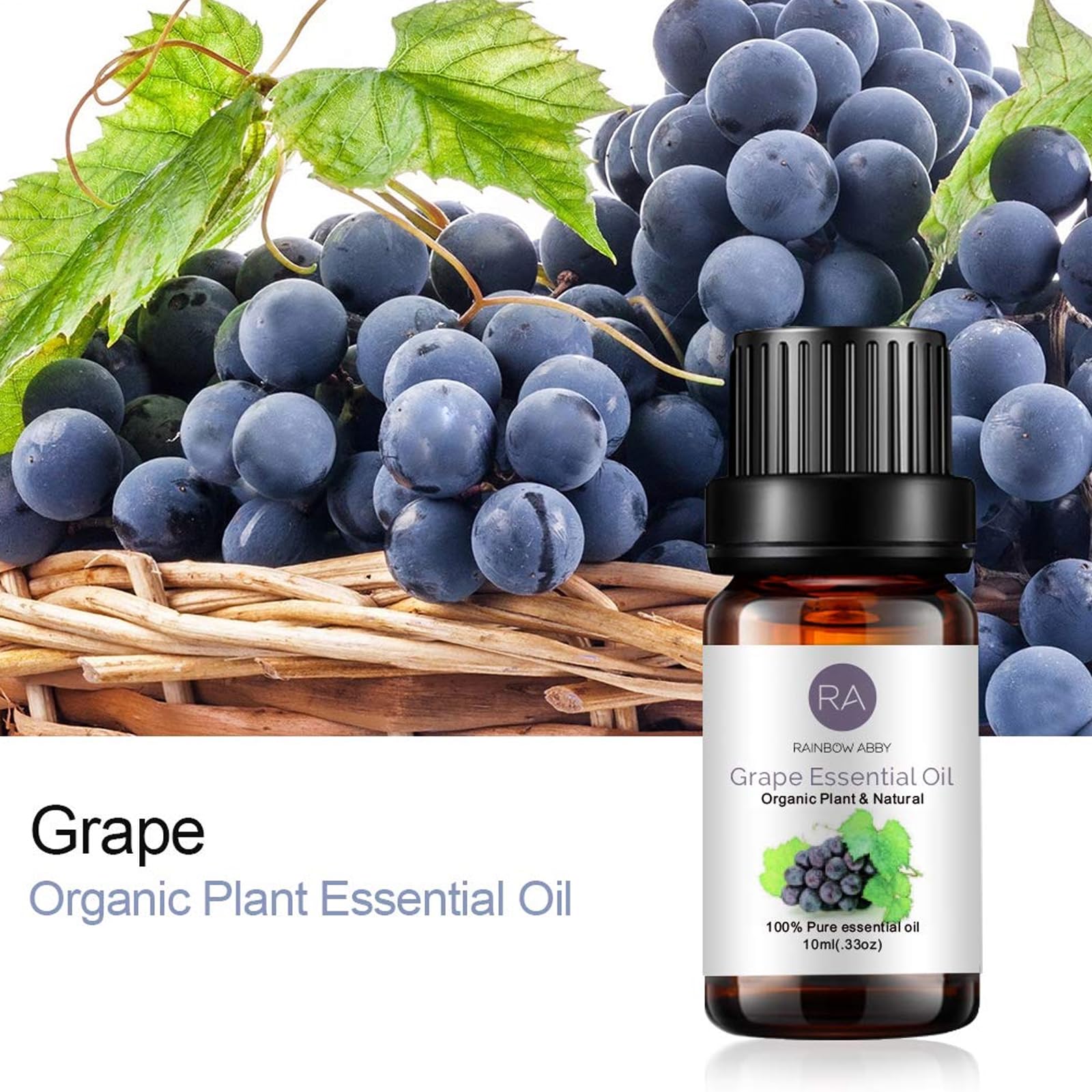 RAINBOW ABBY 2-Pack 100% Pure Organic Grape Essential Oil - Natural Plant Extract for Aromatherapy Diffusers, Massage, Skin Care & Better Sleep (10ml) | Perfect for Home Spa, Yoga & Relaxation