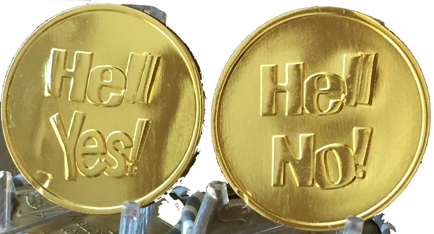 RecoveryChip Hell Yes Hell No Decision Making Flip Coin - Gold Plated Flipping Medallion for Poker Games, Bar Bets & Fun Decision Making