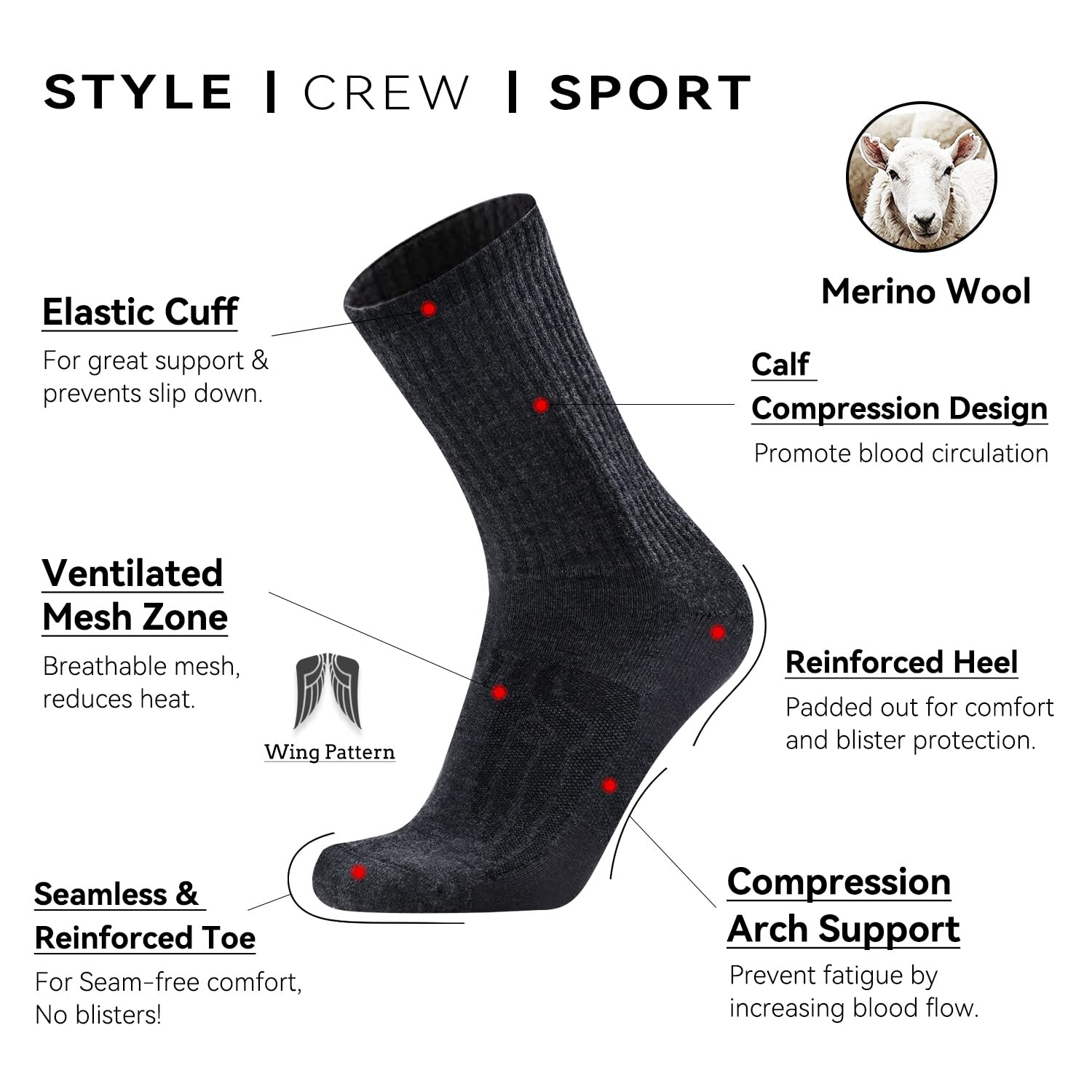 3 Pack Merino Wool Hiking Socks for Men & Women - Warm Thick Cushioned Crew Socks for Walking, Running & Outdoor Activities | Perfect for Hiking, Camping & Winter Sports