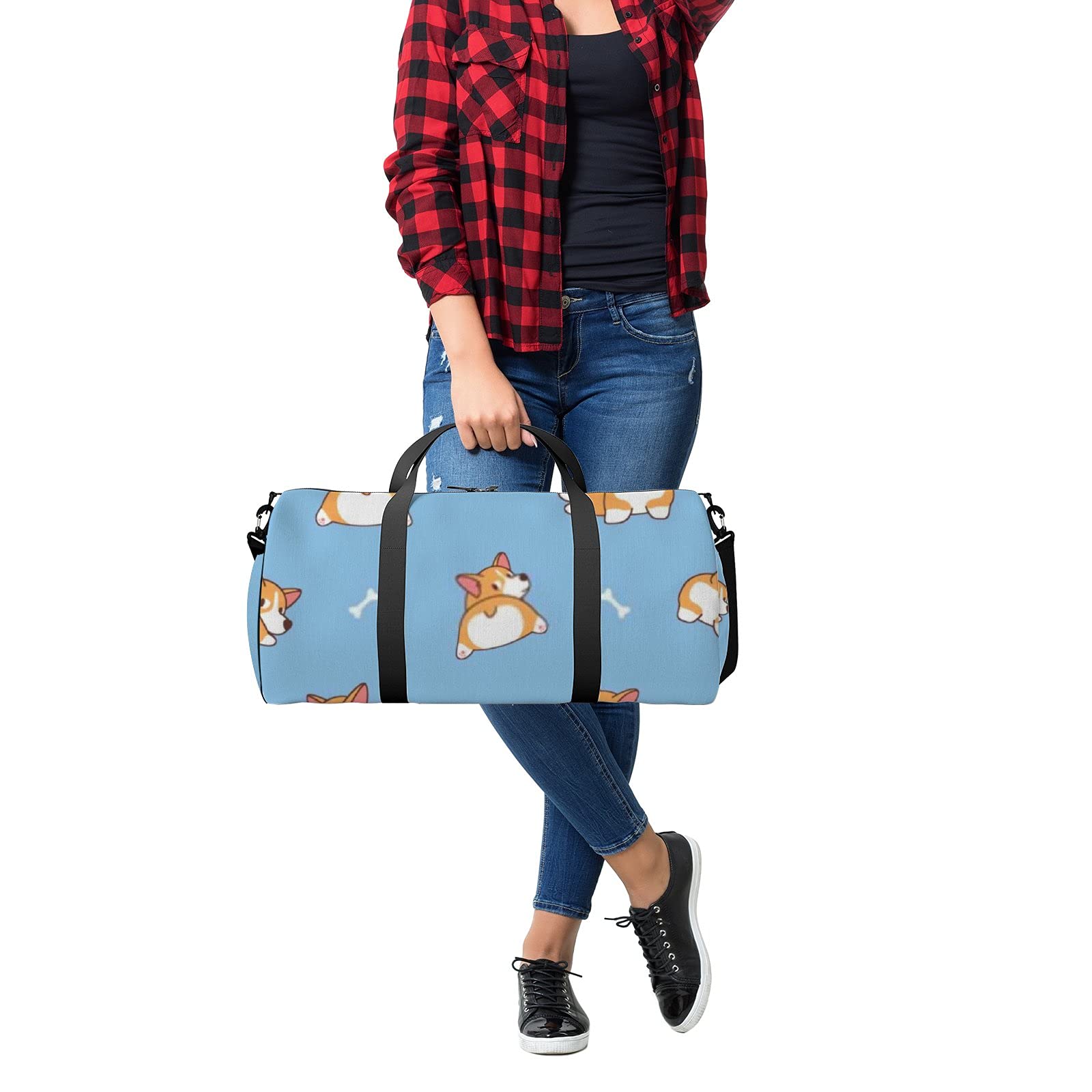 Cute Cartoon Corgi Dog Butt Gym Bag - Waterproof Sports Tote with Shoulder Strap & 2 Side Pockets for Men Women, Travel Storage Bag (Blue, 17.6 x 9 Inches) - Perfect for Gym, Yoga, Beach & Daily Commute