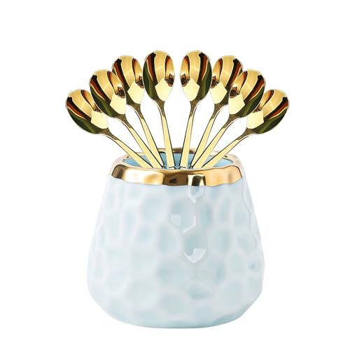 Blue ceramic jar+8 spoons