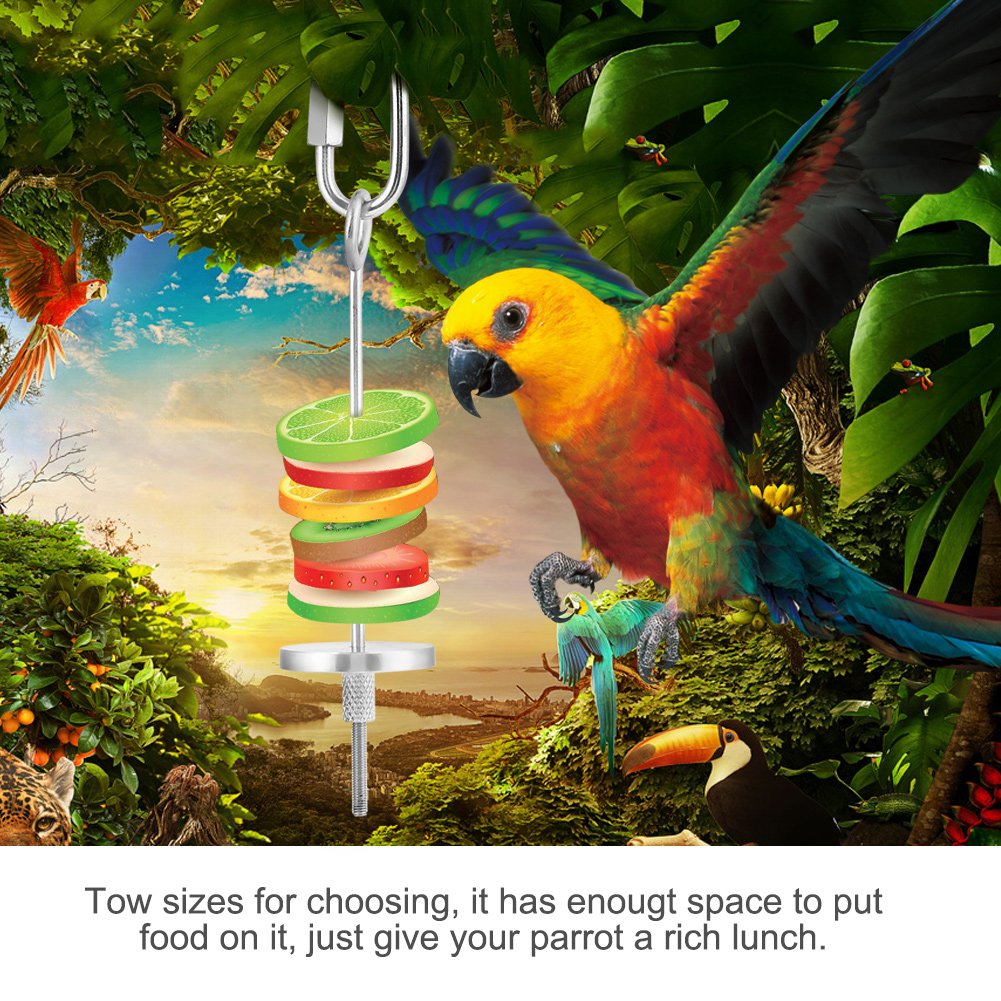 Stainless Steel Parrot Fruit Holder - Bird & Small Animal Foraging Toy with Skewer for Treats, Vegetables - Perfect for Parrot Cages, Aviaries & Small Pet Enrichment
