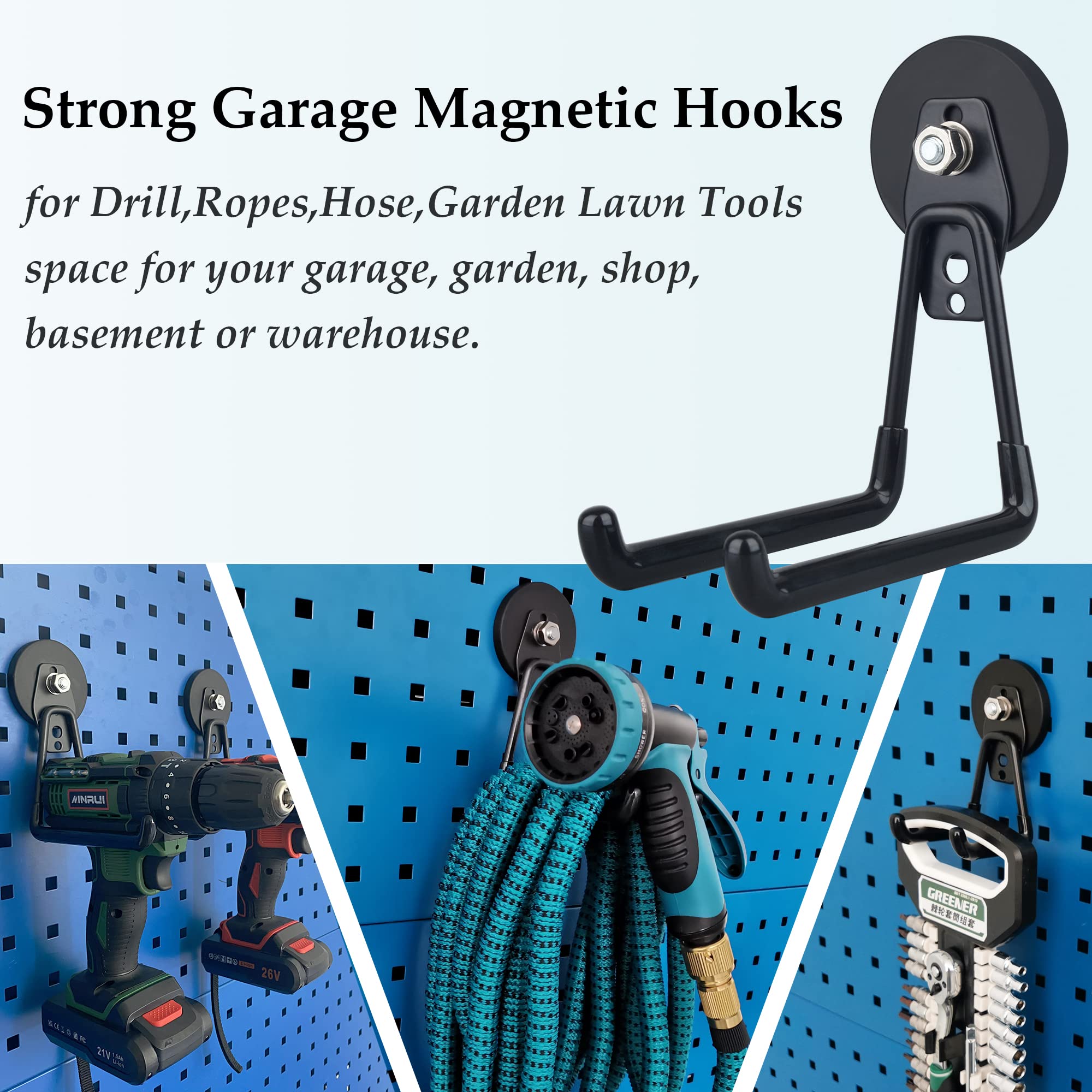 ULIBERMAGNET Heavy Duty Magnetic Hooks 2 Pack - XL 2.59 Inch Power Tool Organizer for Workshop & Garage - Strong Cordless Drill Hooks for Garden Tools, DIY Projects & Home Organization (Black)