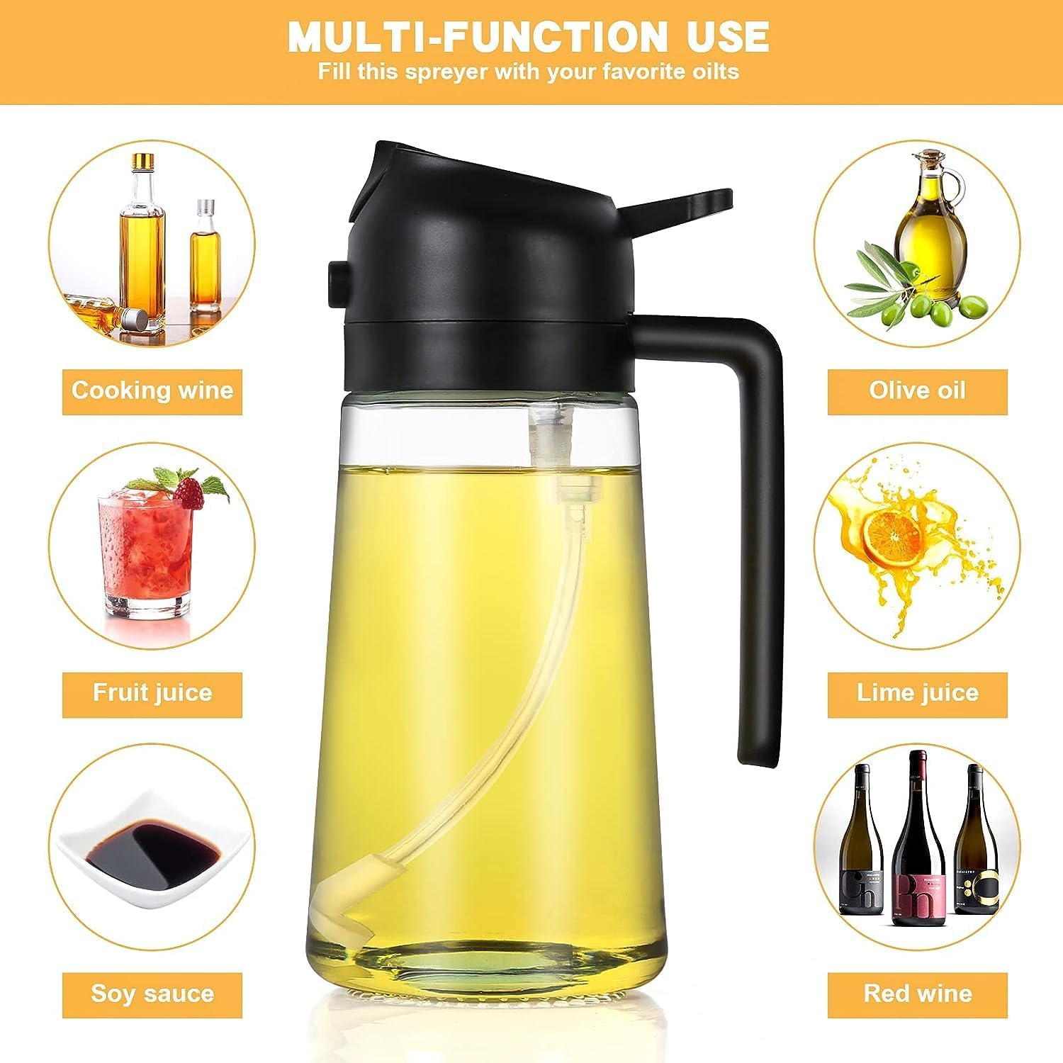DECRUZ 2-in-1 Oil Sprayer & Dispenser 500ml - Perfect for Cooking, BBQ, Air Fryer & Salad