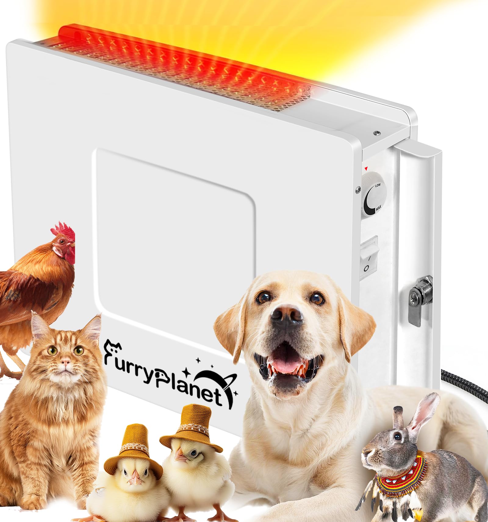 400W Dog House Heater with Thermostat - Adjustable Temperature Outdoor Pet Heater for Winter, 6.5FT Chew-Proof Cord & Overheat Protection - Perfect for Dog Houses, Chicken Coops & Outdoor Pet Shelters (White)