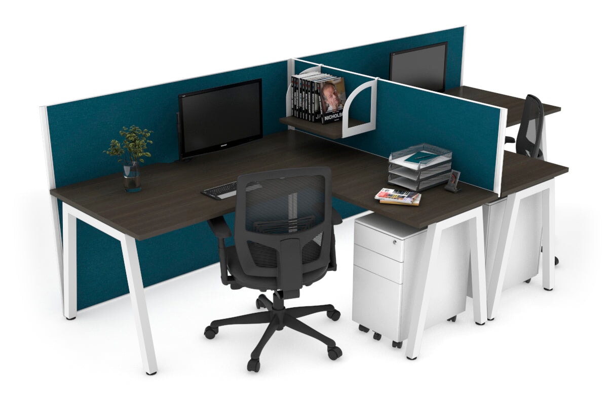 Quadro A Legs 2-Person Corner Workstation T-Shaped Desk [1800L x 1800W with Cable Management] - Perfect for Office Collaboration & Home Workspaces