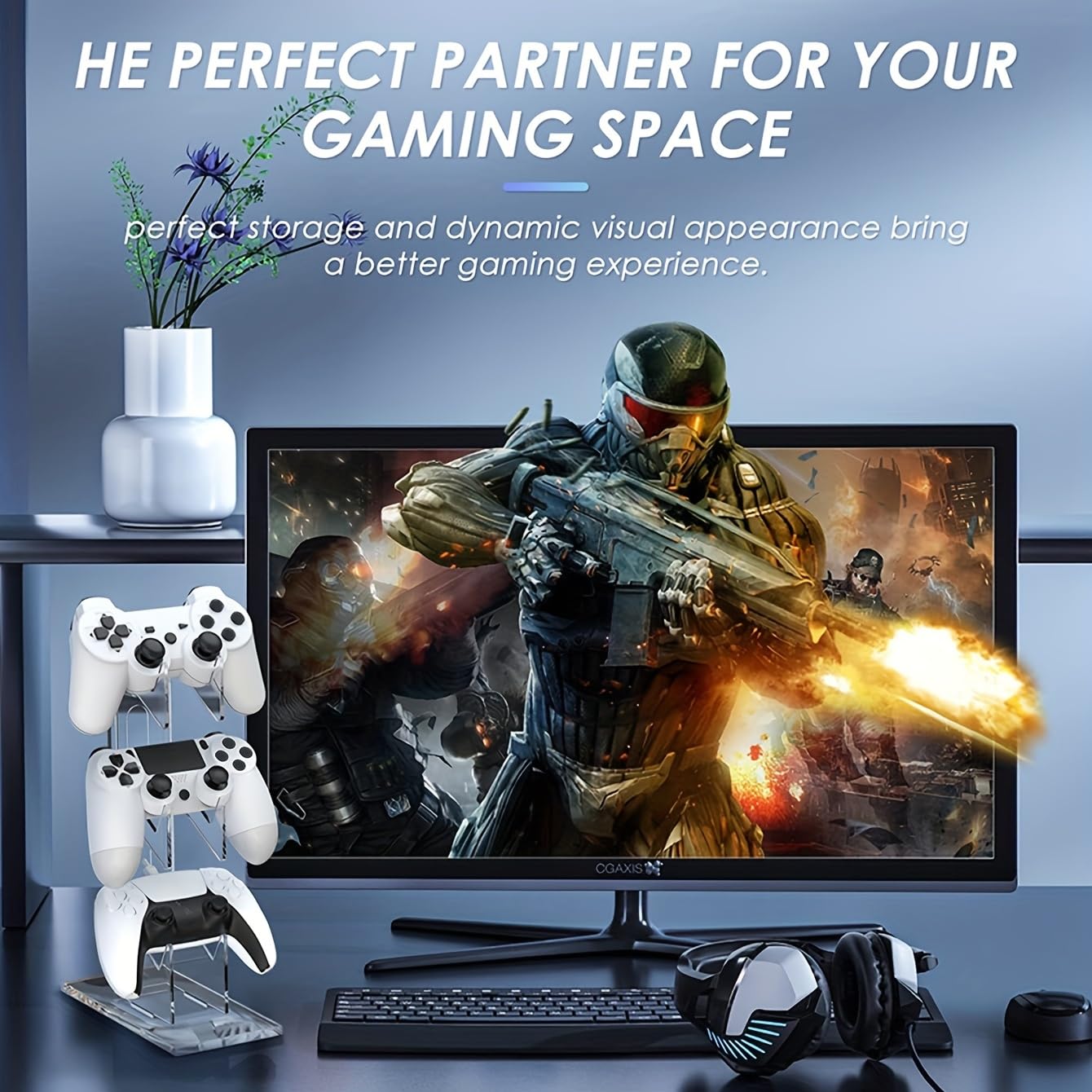 3-Tier Universal Controller Stand for Xbox Series X, One, 360, PS5, PS4, Switch & PC - White Gaming Headset & Gamepad Holder - Perfect for Organized Gaming Setup & Display