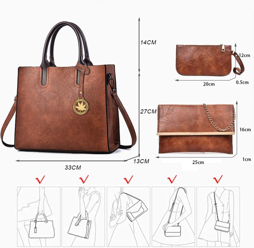 BestoU Women's Leather Handbag Set - 3pcs Large Tote, Messenger & Crossbody Bags in Brown | Premium Ladies Purses for Work, Travel & Everyday Use