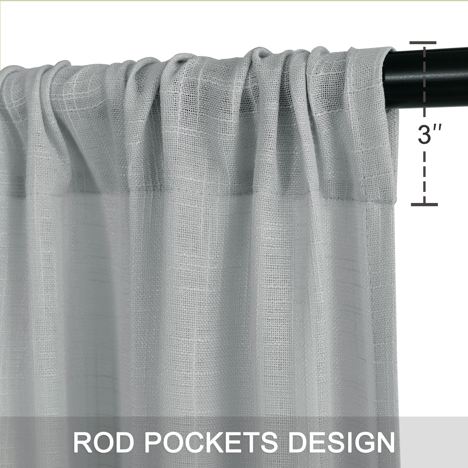 DWCN Grey Sheer Curtains - Faux Linen Textured Rod Pocket Window Panels (Set of 2, 52x45 Inches) for Living Room, Bedroom & Office - Light Filtering Semi Voile Drapes for Privacy & Natural Light