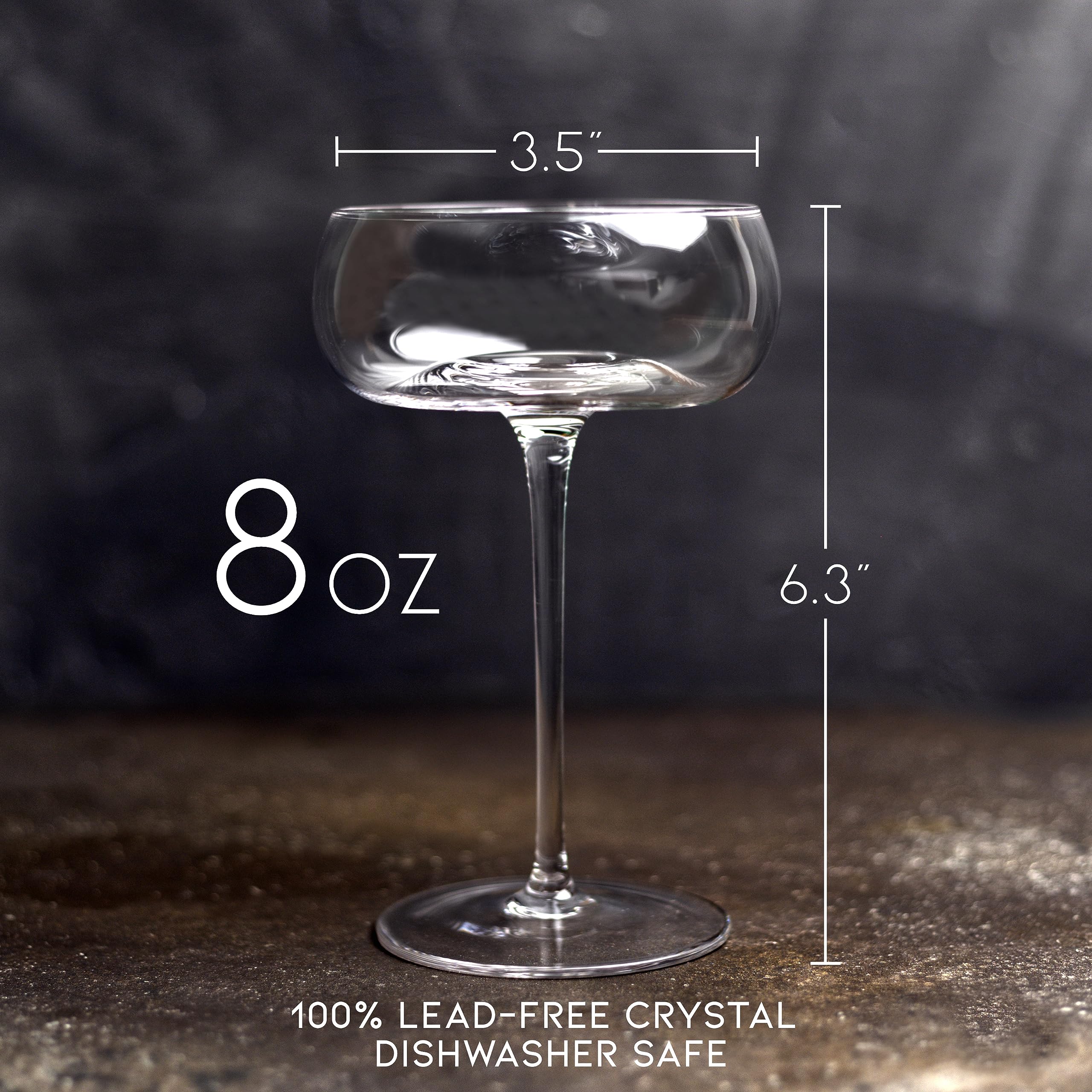 Premium Handcrafted 8 Oz Coupe Glasses Set of 4 - Vintage Champagne & Martini Glasses with Garnish Picks - Luxury Cocktail Glasses in Gift Box - Perfect for Home Bars, Wedding Toasts & Cocktail Parties