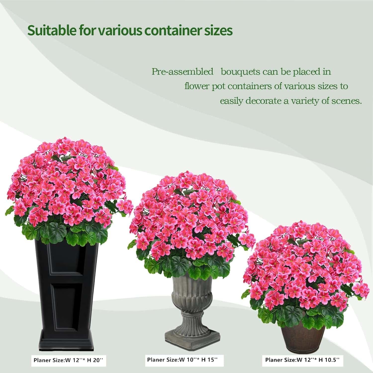 20” Artificial Topiary Potted Fake Geraniums Bush - UV Resistant Outdoor Decor for Front Porch, Garden, Yard & Patio - Dark Pink - Perfect for Home, Office & Wedding Decorations