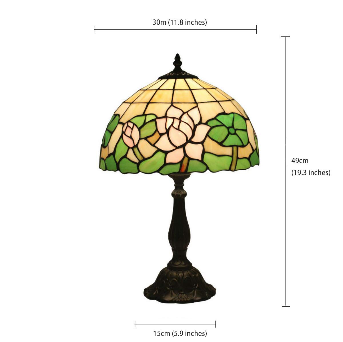 Tiffany Style Stained Glass Table Lamp - Pink Lotus & Green Leaves Design, 19.3 Inch Tall Resin Base Bedside Lamp for Living Room, Bedroom, Office, or Reading Nook - Perfect for Home Decor, Ambient Lighting & Relaxation