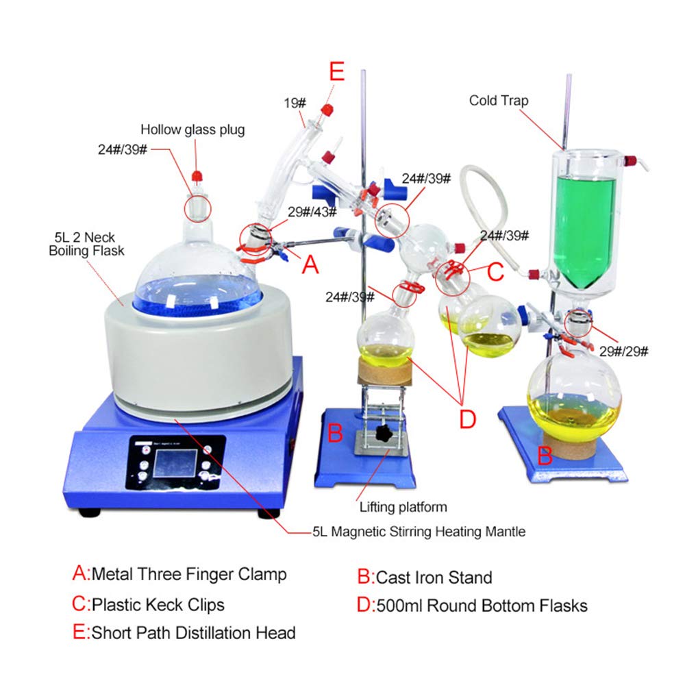 5L Short Path Distillation Kit Complete Set with 5L Cooling Chiller & 2XZ-2 Rotary Vane Vacuum Pump | Lab Distillation Apparatus for Essential Oil Extraction, CBD Purification & Chemical Processing | Professional Vacuum Distillation Equipment for Home Labs & Research Facilities