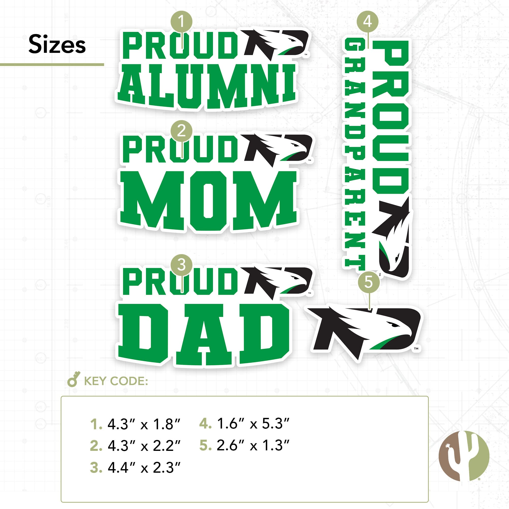 University of North Dakota UND Fighting Hawks Vinyl Decal Sticker Set - Desert Cactus Design for Laptop, Water Bottle, Car, Scrapbook (Family Full Sheet) - Perfect for School Spirit, College Pride & Fan Gifts