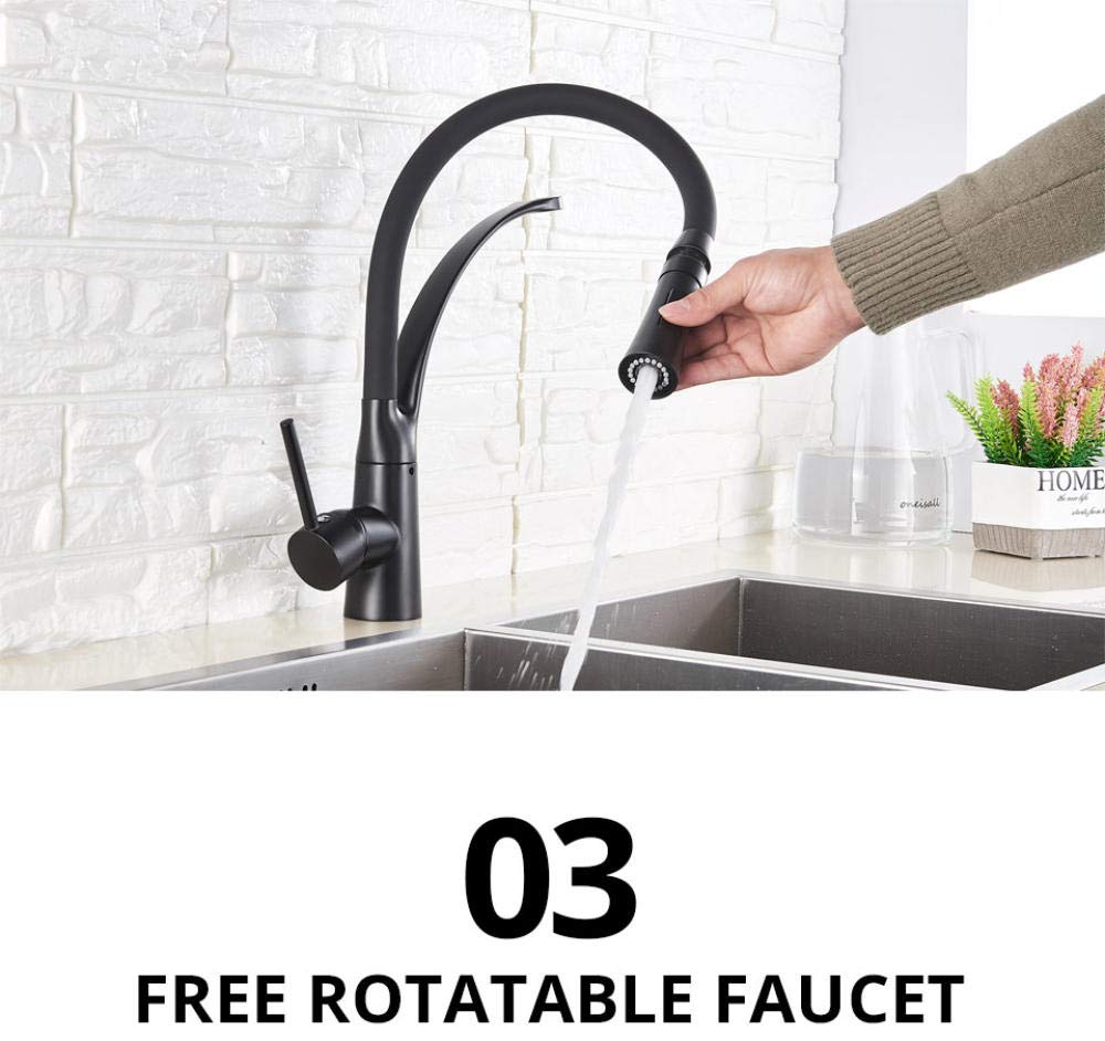 Black Pull Down Kitchen Faucet with Swivel Spout - Deck Mounted Hot & Cold Water Mixer Tap for Sink | Perfect for Modern Kitchens, Dishwashing & Food Prep