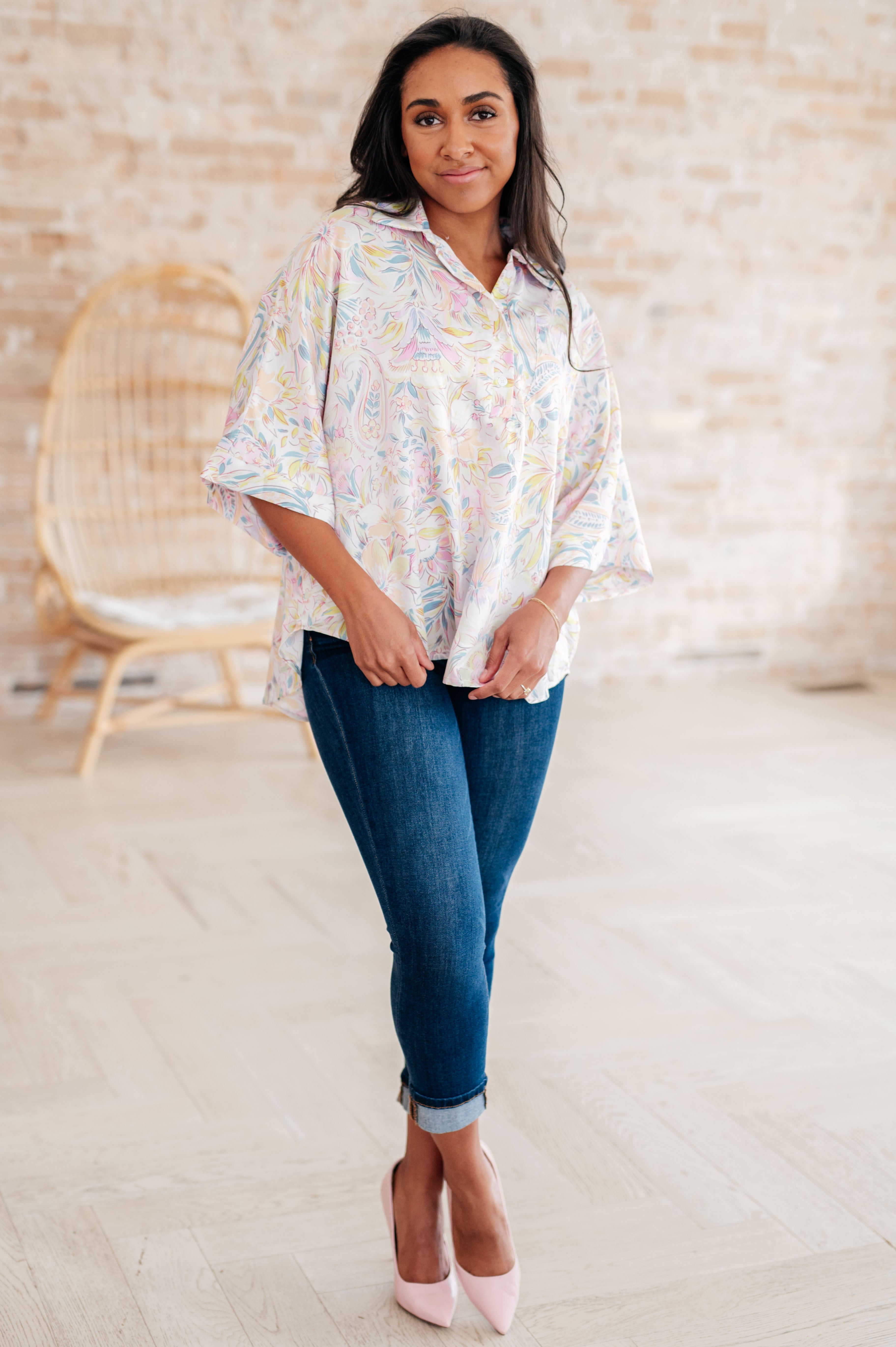 Blissful Botanicals Blouse - Women's Floral Print Boho Blouse for Casual & Summer Wear | Perfect for Beach, Vacation & Everyday Outfits
