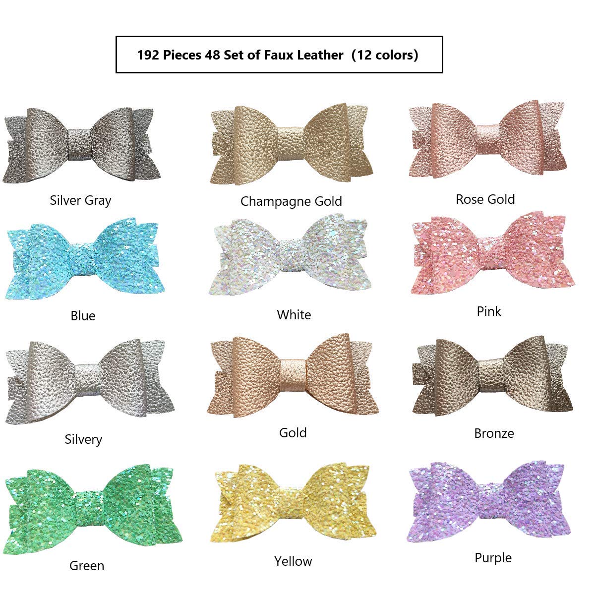 AOUXSEEM DIY Faux Leather Hair Bows Kit - 48 Pre-Cut Pieces with Hair Clips for Girls & Women (Small/Medium Size) - Make Shiny Fashion Hair Accessories for Parties, Weddings & Daily Wear