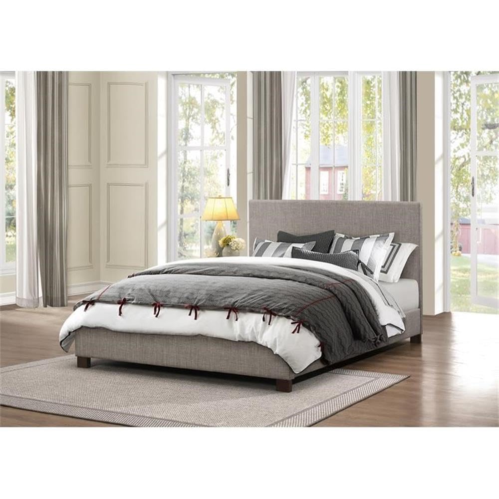 Pemberly Row Gray Fabric Queen Upholstered Platform Bed Frame - Modern Bedroom Furniture for Master Suite & Guest Room