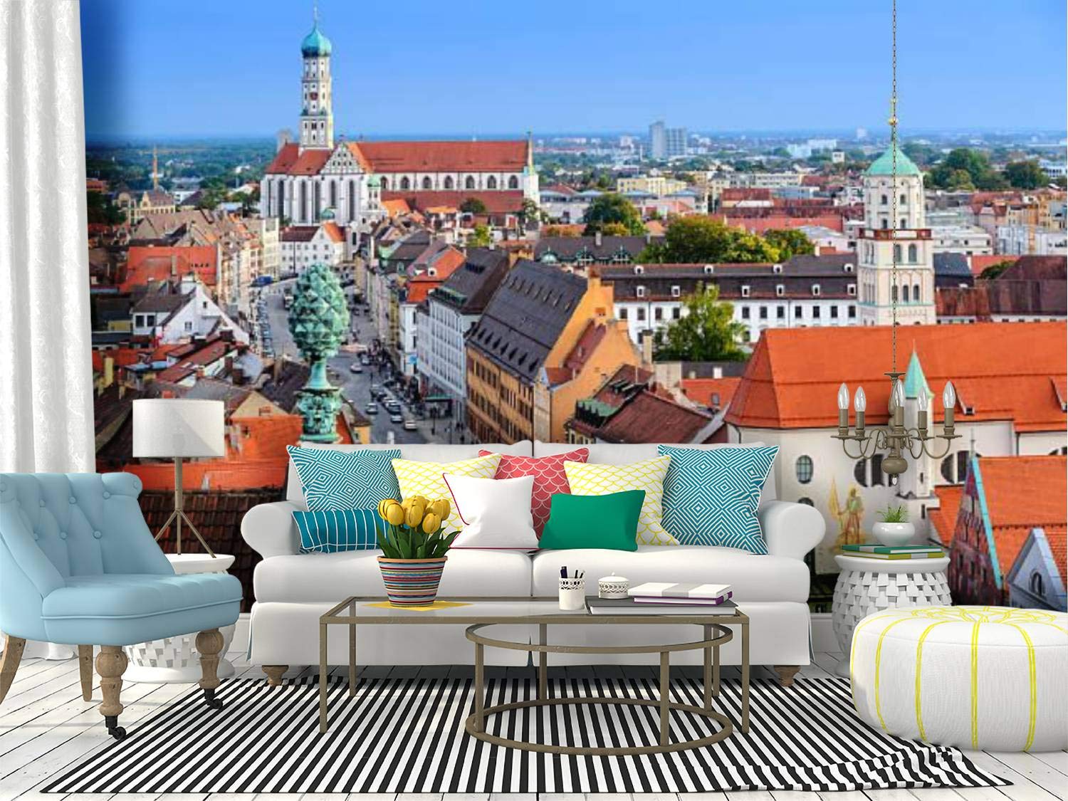 RECETHROWS Augsburg Germany Cityscape Peel and Stick Wallpaper - Self-Adhesive Removable Vinyl Wall Mural for Home Decor | Perfect for Living Room, Bedroom & Office Accent Wall