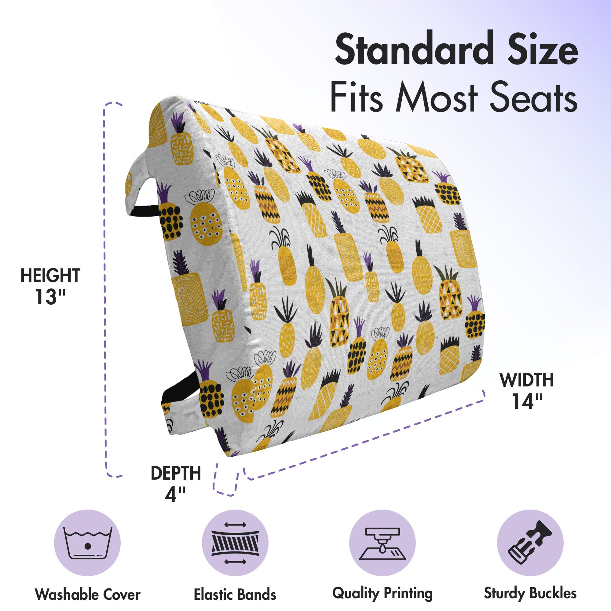 Ambesonne Yellow Lumbar Support Pillow - Abstract Pineapple Beach Fruit Design, High Density Foam for Office Chair & Car Seat (14