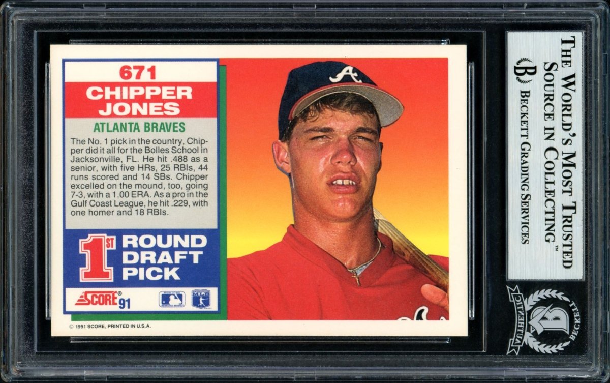 Chipper Jones Autographed 1991 Score #671 Atlanta Braves Rookie Baseball Card - Perfect for Collectors, Sports Memorabilia Fans & Braves Enthusiasts