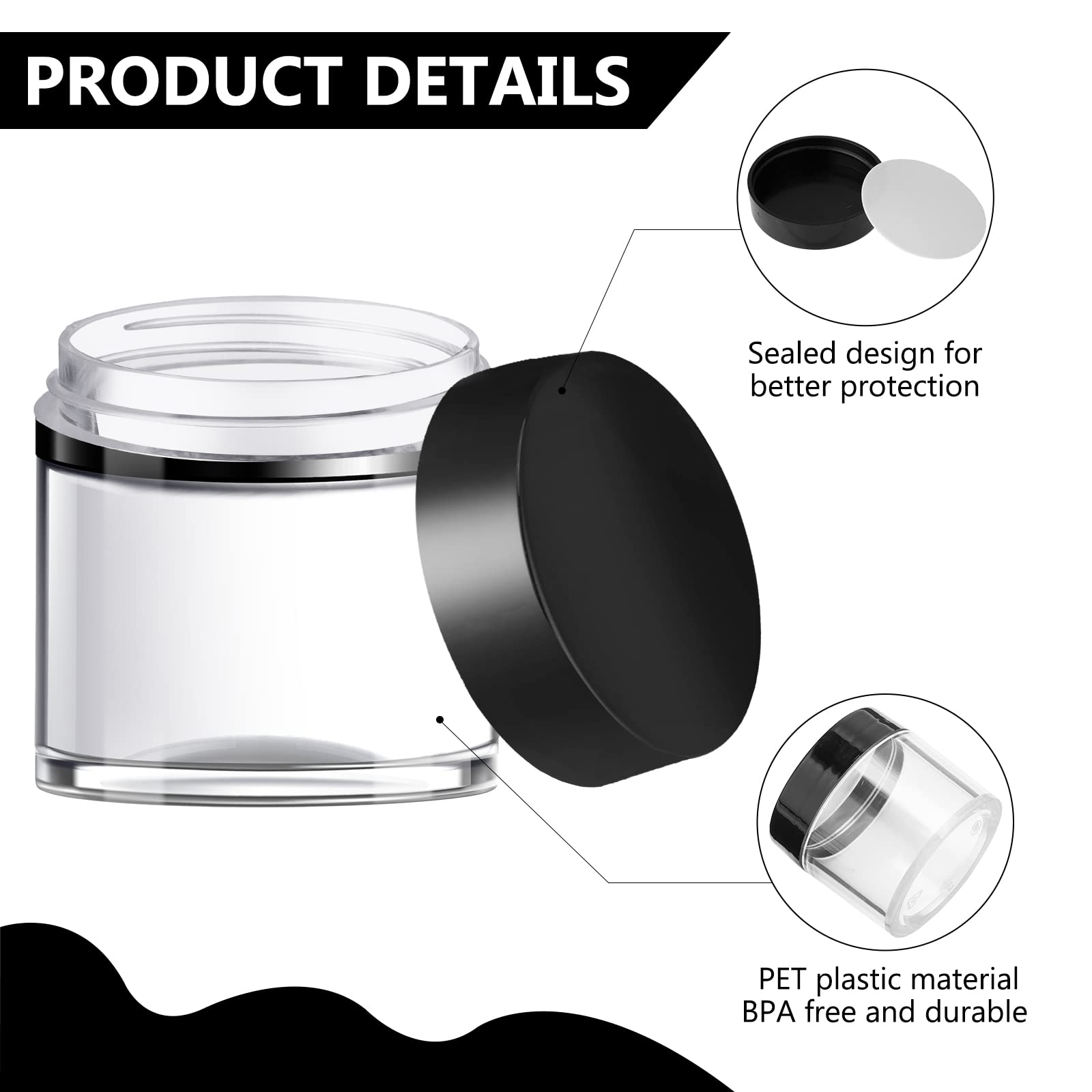 100-Piece Plastic Travel Makeup Jars with Lids - 1oz Small Cosmetic Containers for Creams, Toiletries & Skincare - Includes Chalkboard Labels & Marker (Black) | Perfect for DIY Beauty, Travel Organizers & Sample Storage