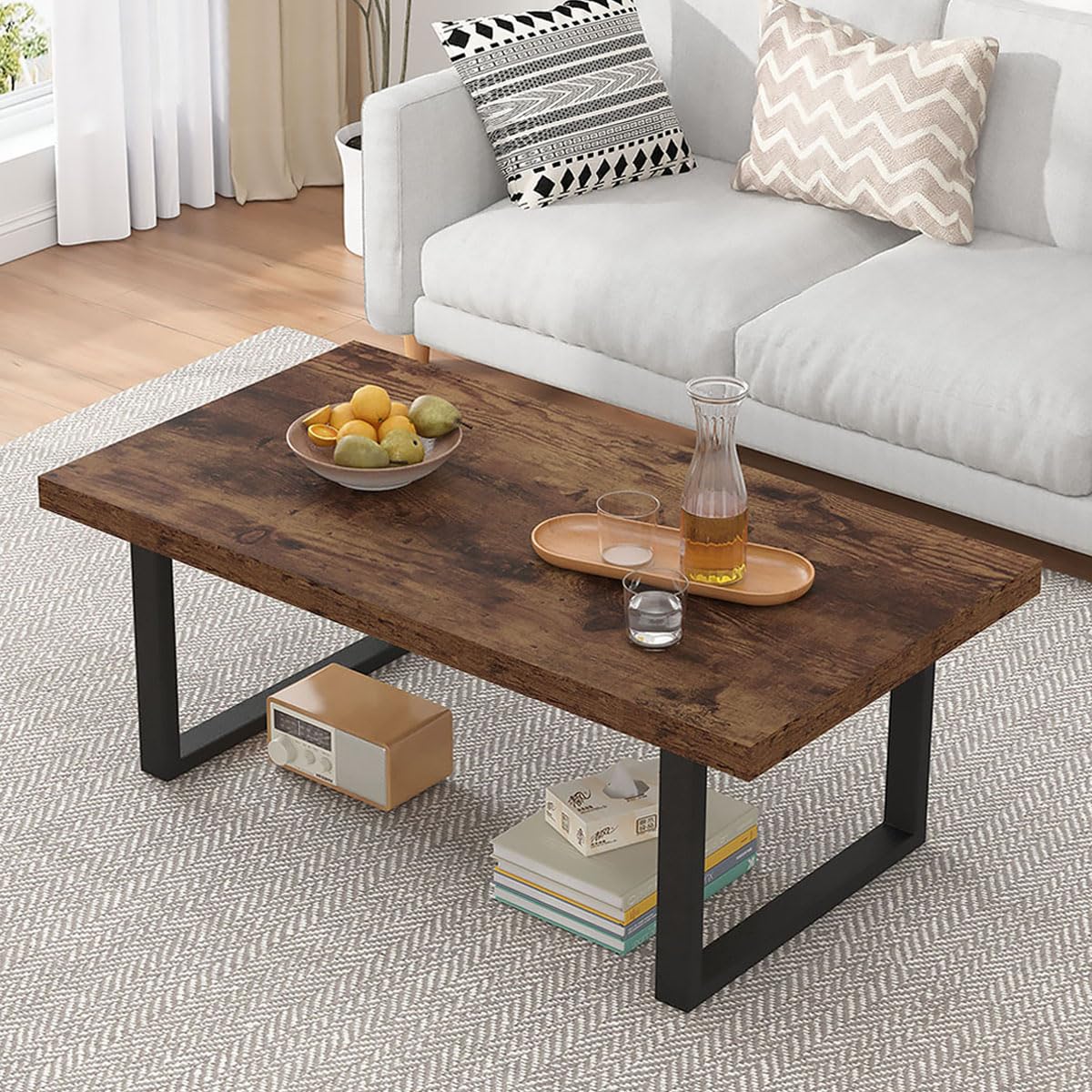 Rustic Industrial Coffee Table - 39 Inch Farmhouse Wood and Metal Center Table for Living Room, Bedroom, Home Decor | Modern Minimalist Vintage Style | Perfect for Coffee, Tea, and Living Room Gatherings