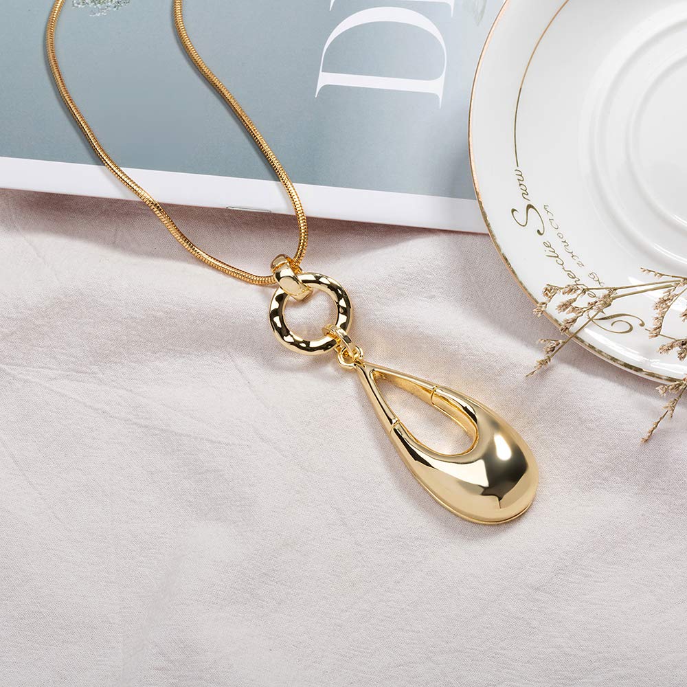 Elegant Long Silver Chain Necklace for Women - Bohemian Waterdrop Pendant Layered Statement Jewelry with Gift Box | Perfect for Casual Wear, Date Nights & Boho Fashion Outfits