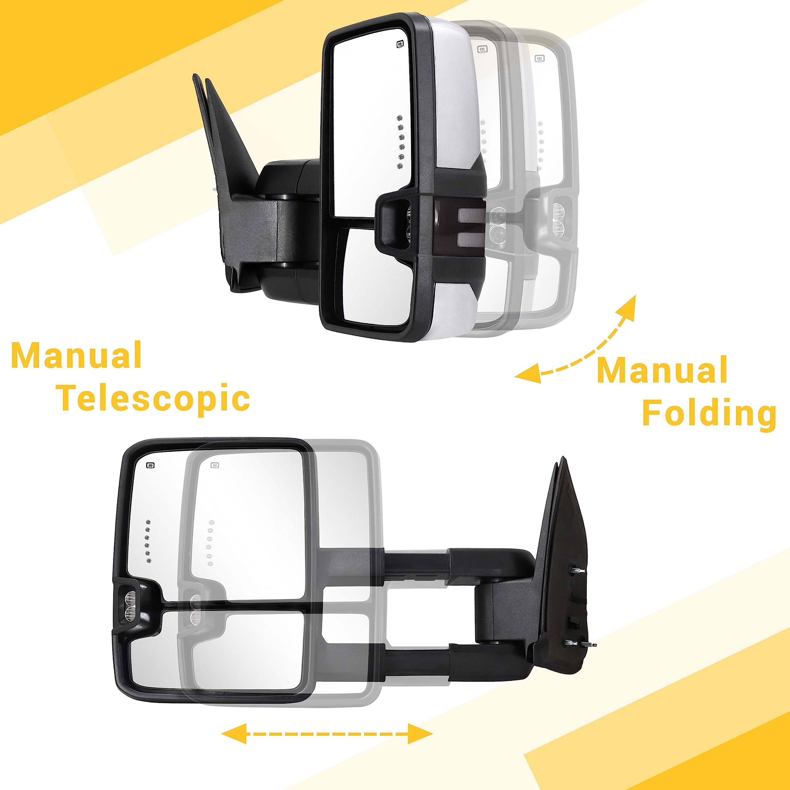 Chrome Towing Mirrors with Switchback Lights & Turn Signals - Compatible with 2003-2007 Chevy Silverado & GMC Sierra - Power Glass, Heated, Backup Lamp - Perfect for Towing, Night Driving & Enhanced Safety
