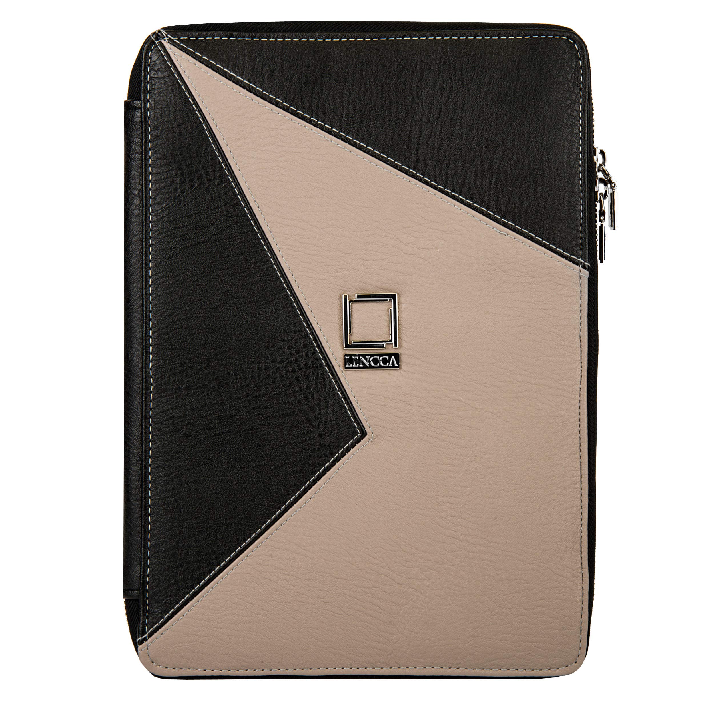 Premium 11 Inch Onyx Taupe Leather Tablet Case for iPad 2017 & iPad 9.7 - Slim Protective Portfolio Cover with Hand Strap for Business, Travel & Home Use