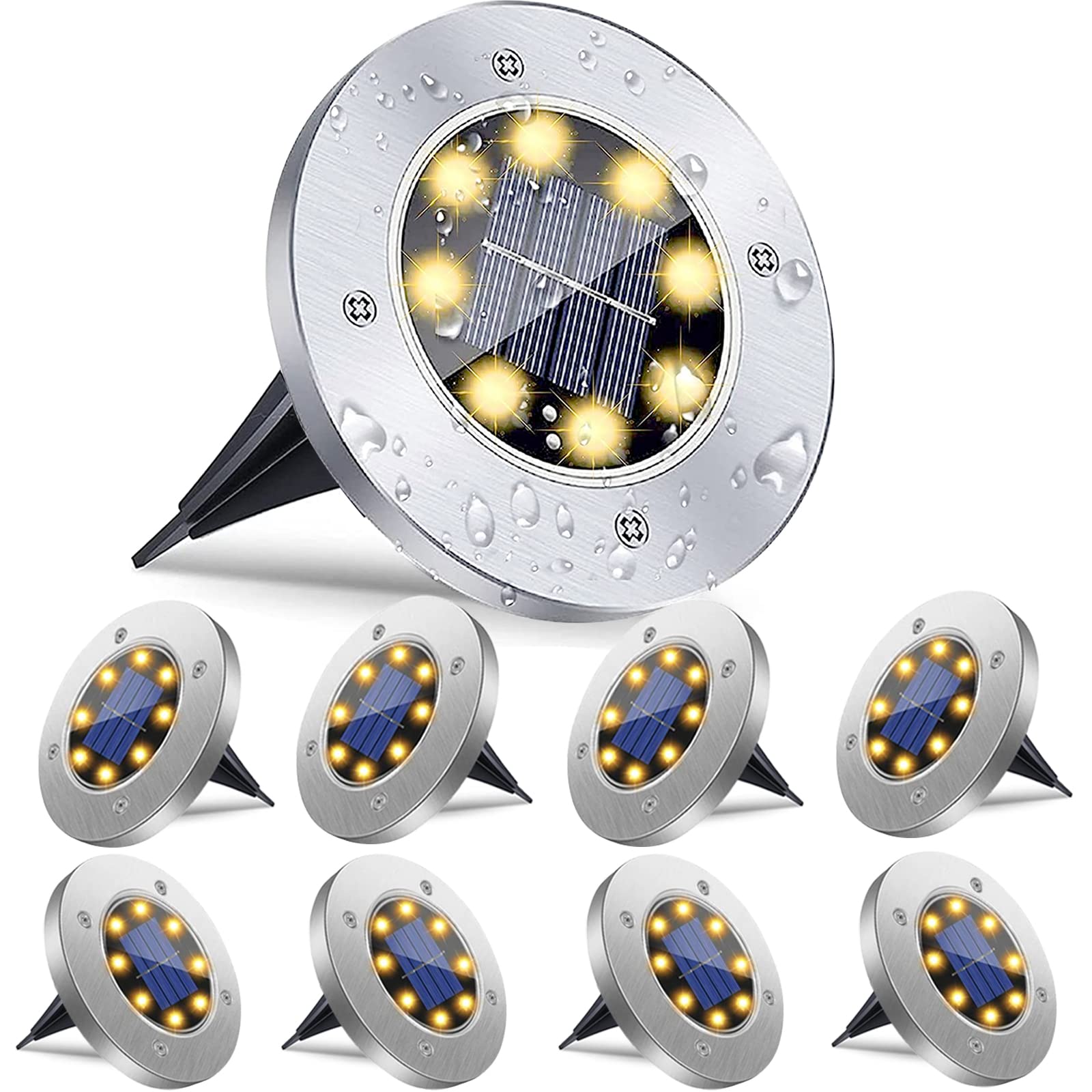 Waterproof Solar Garden Lights - 8 Pack Warm LED for Lawn & Walkway