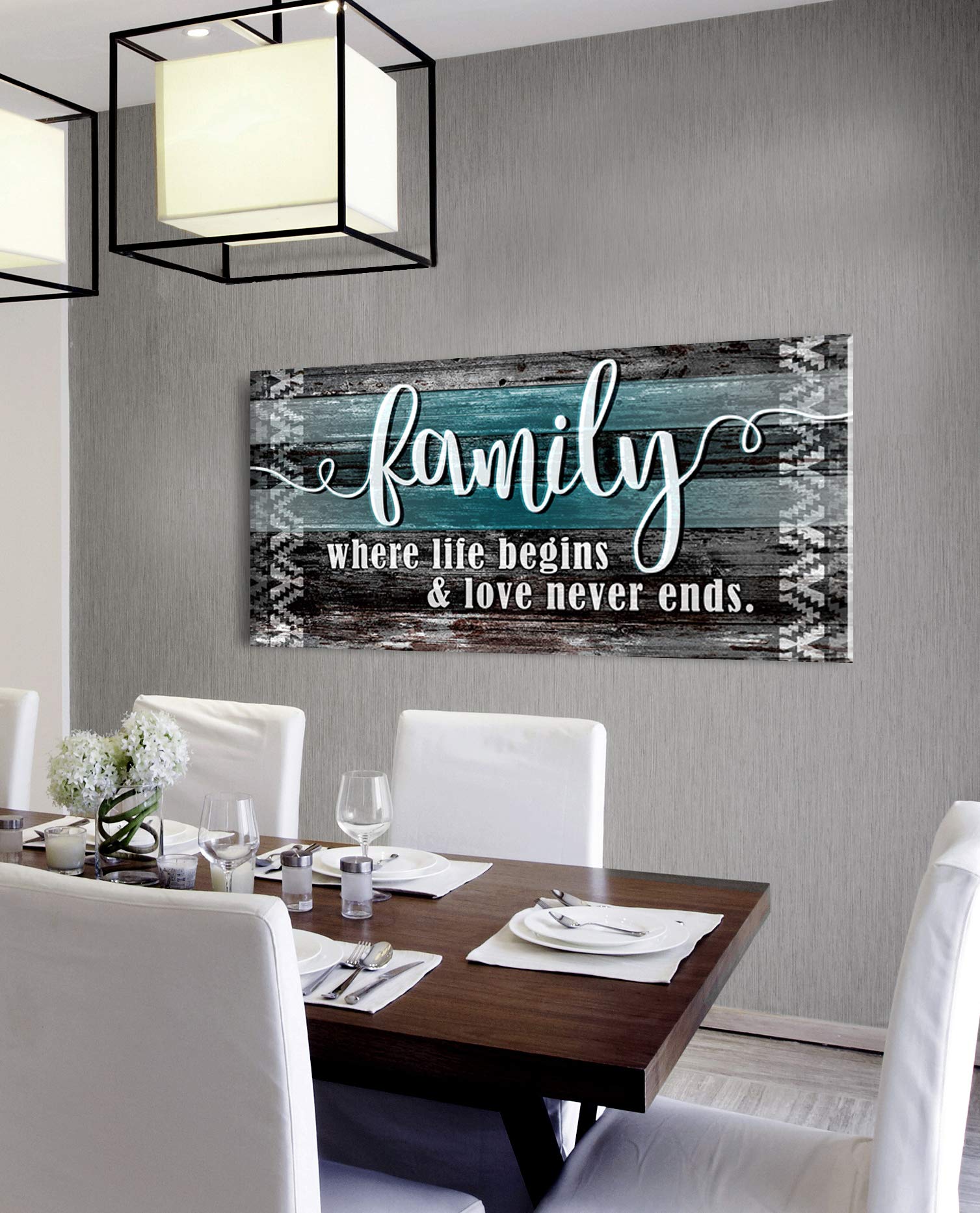 Farmhouse Family Sign Wall Decor - Rustic 'Family Where Life Begins' Wooden Hanging Art for Living Room - Teal 60x27 Inch - Perfect for Home Entryway, Nursery & Farmhouse Style Interior Design