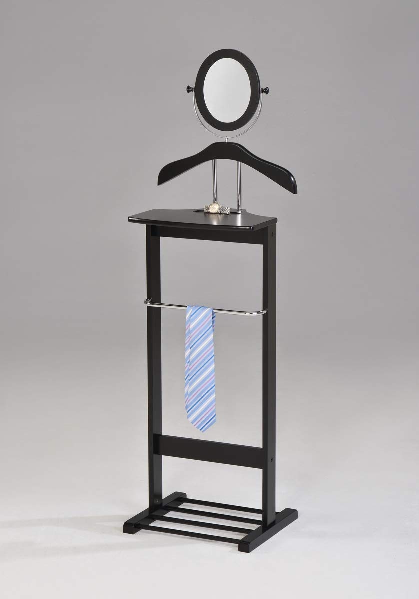 Modern Wood & Metal Valet Stand - Black/Chrome Entryway Organizer for Coats, Hats & Accessories | Stylish Room Furniture for Bedroom, Hallway & Dressing Area