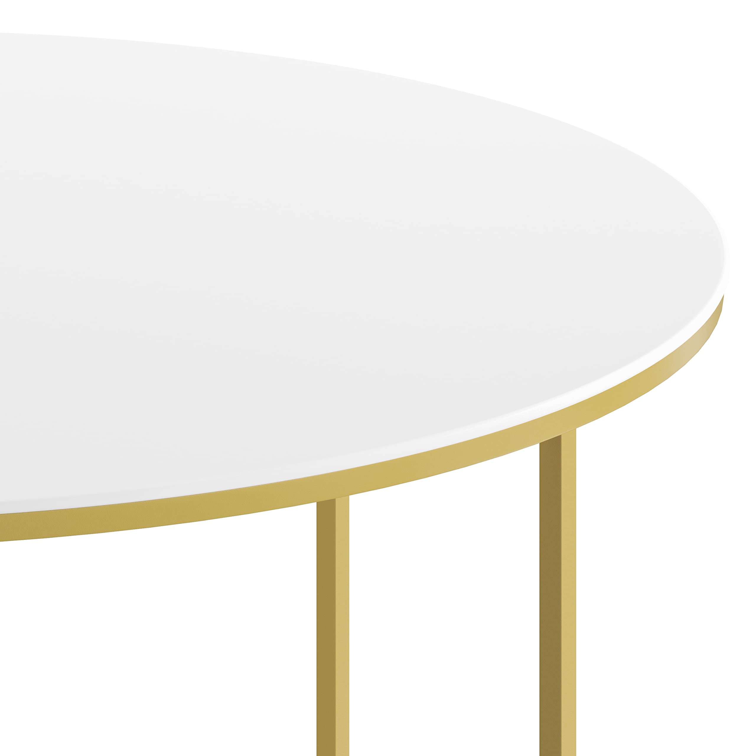 Modern White Finish Coffee Table with Crisscross Brushed Gold Frame - Hampstead Collection - Stylish Living Room Furniture for Home Decor & Entertaining